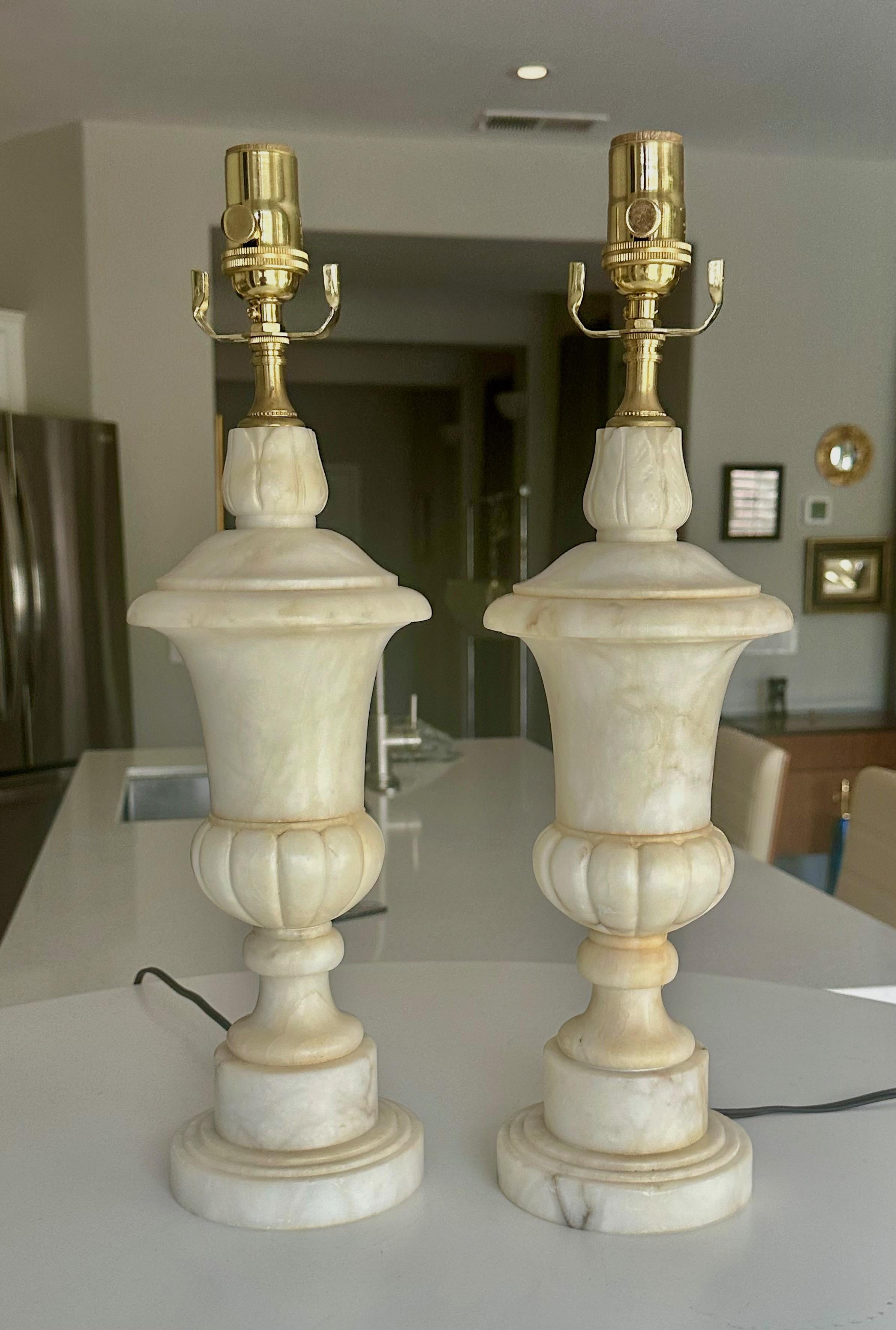 Pair Italian Neoclassic Urn Alabaster Table Lamps 10