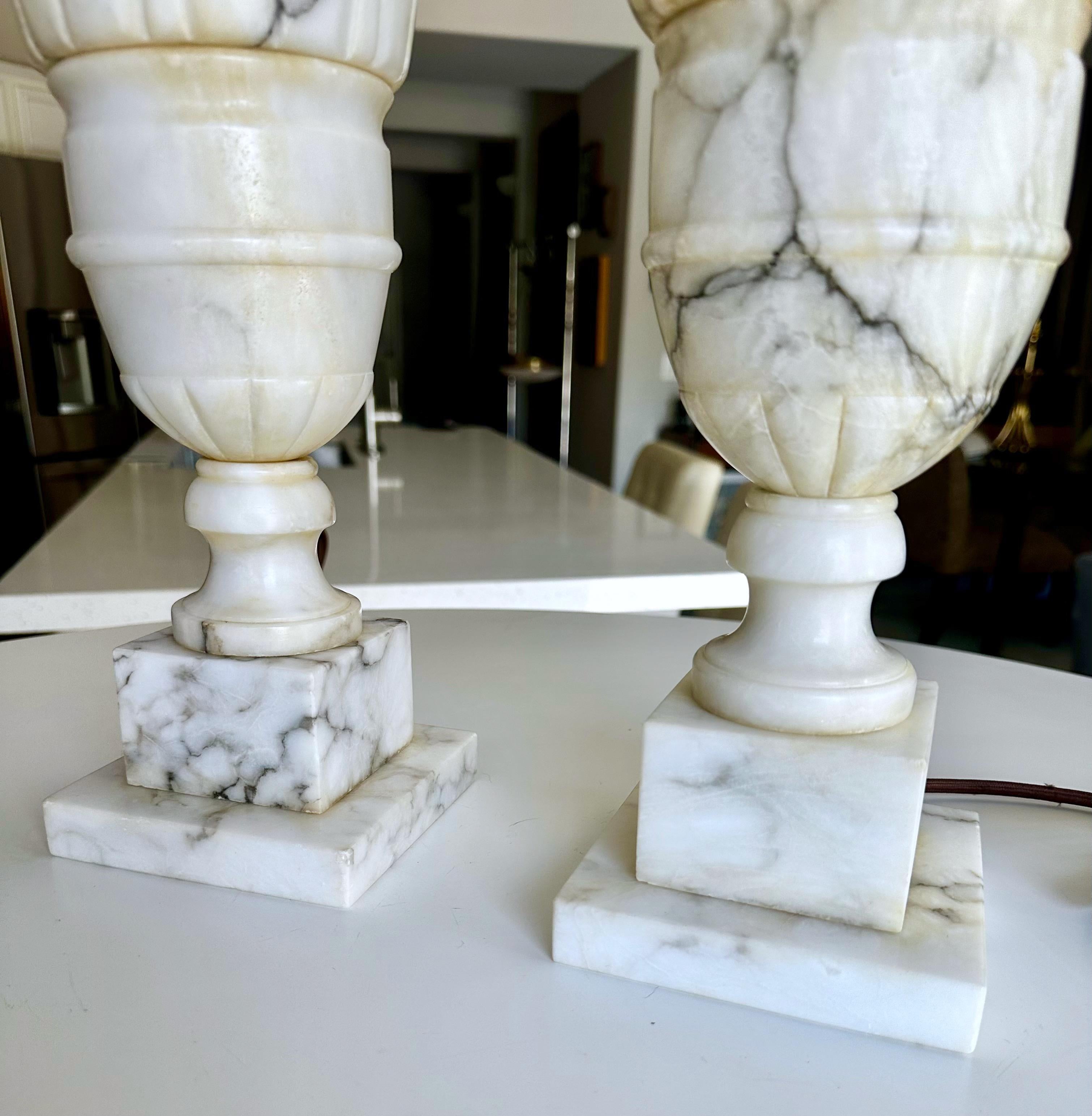 Pair Italian Neoclassic Urn Alabaster Table Lamps 11