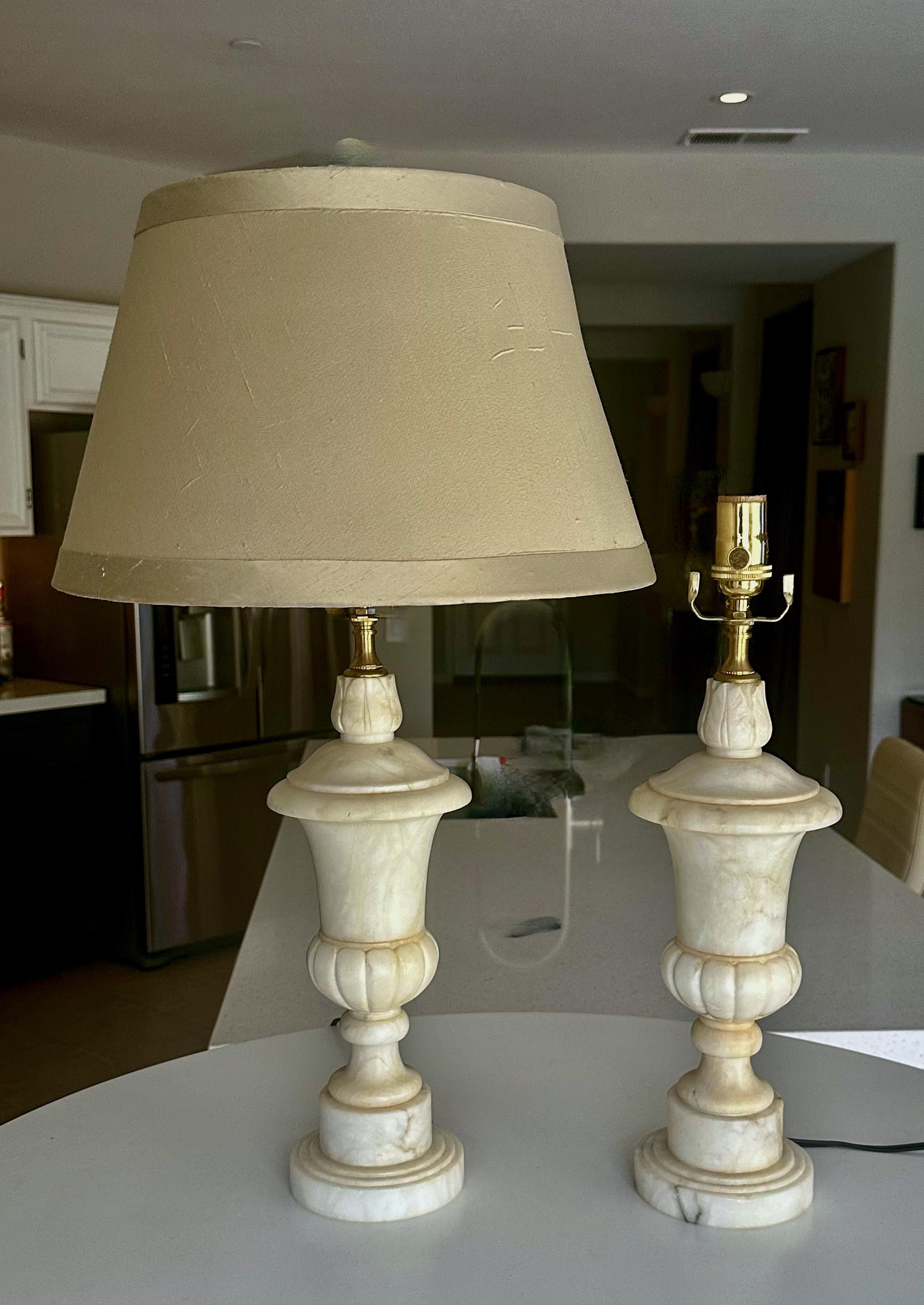 Pair Italian Neoclassic Urn Alabaster Table Lamps 11