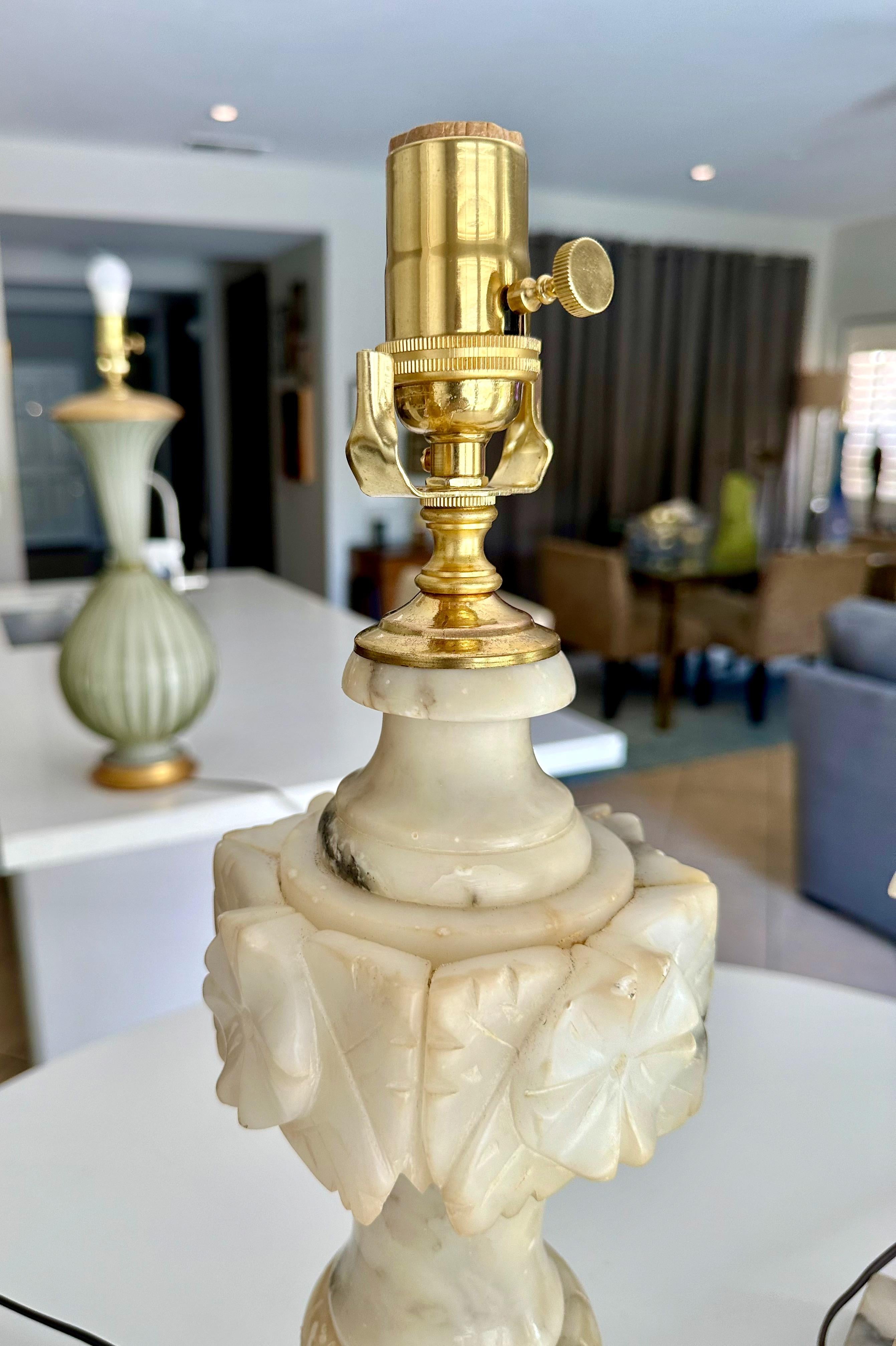 Pair Italian Neoclassic Urn Alabaster Table Lamps 11