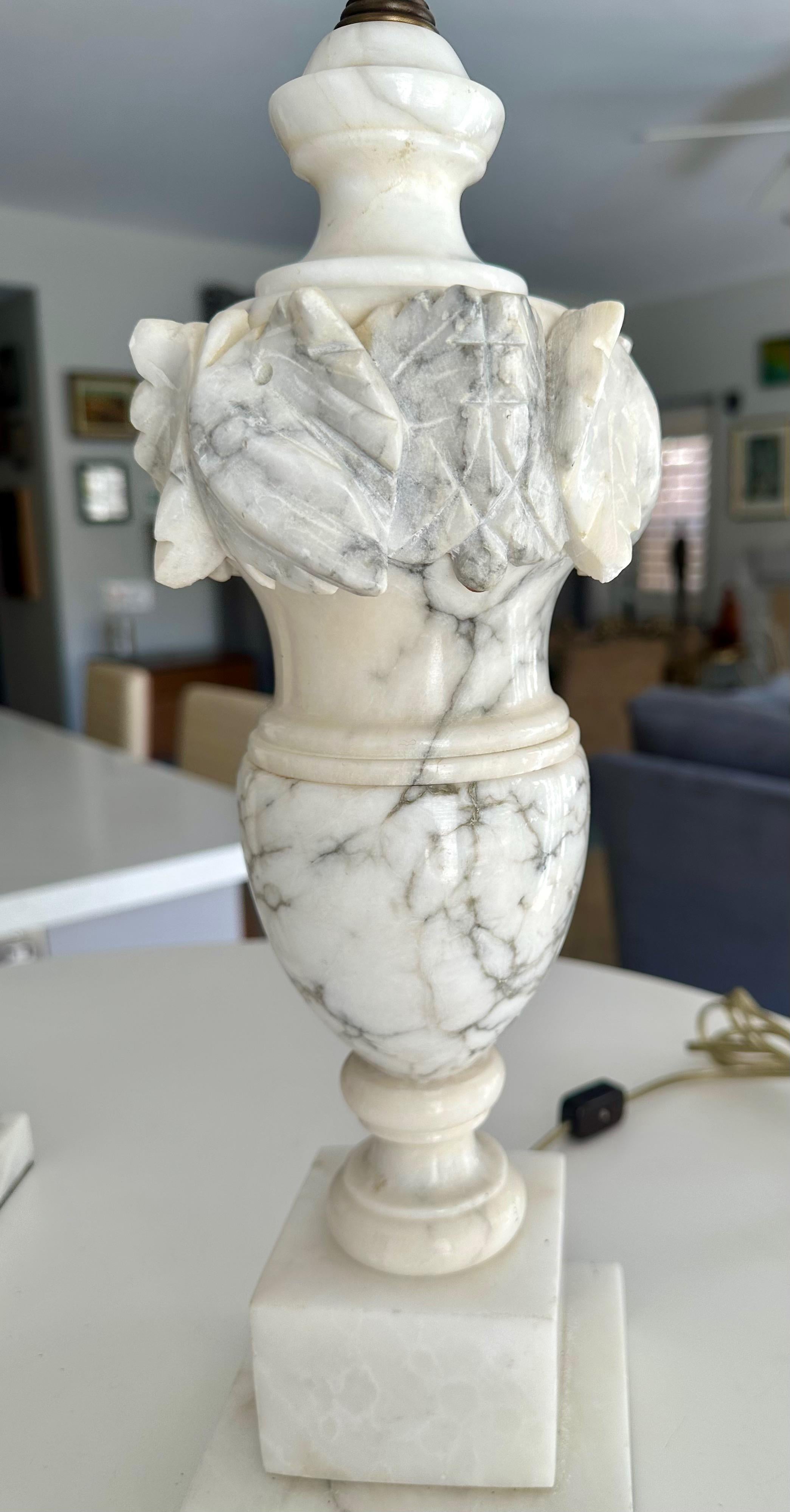 Pair Italian Neoclassic Urn Alabaster Table Lamps For Sale 11