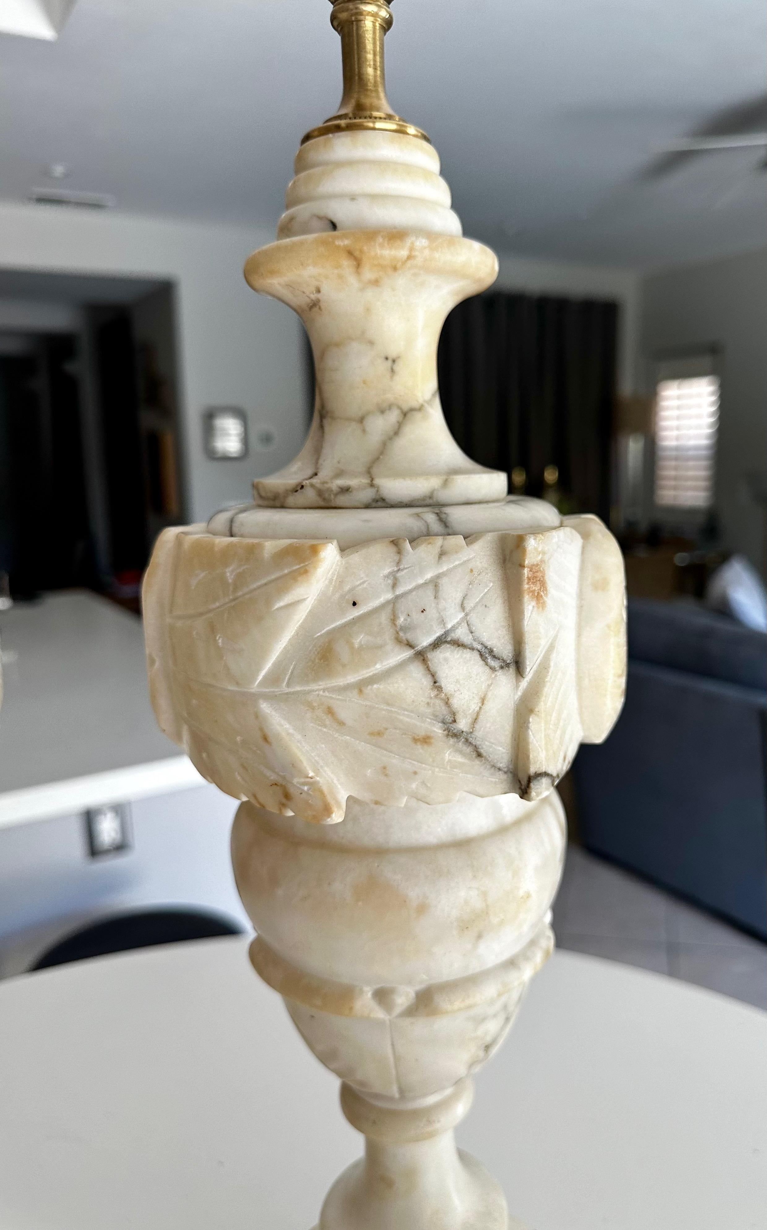 Pair Italian Neoclassic Urn Alabaster Table Lamps For Sale 7