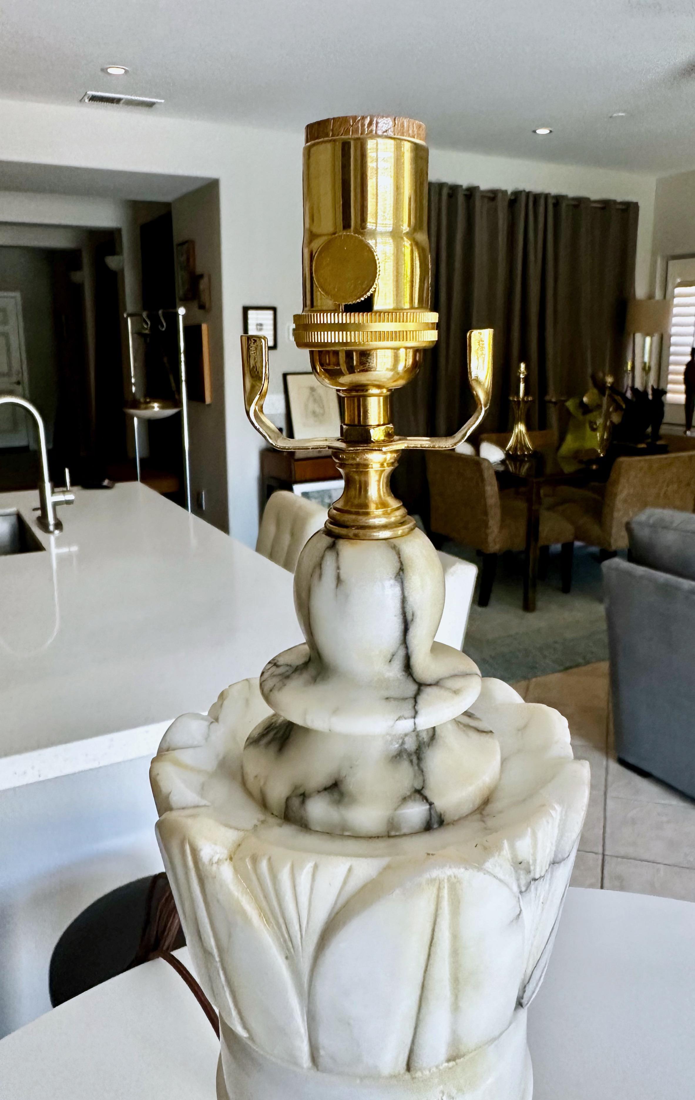 Pair Italian Neoclassic Urn Alabaster Table Lamps 12