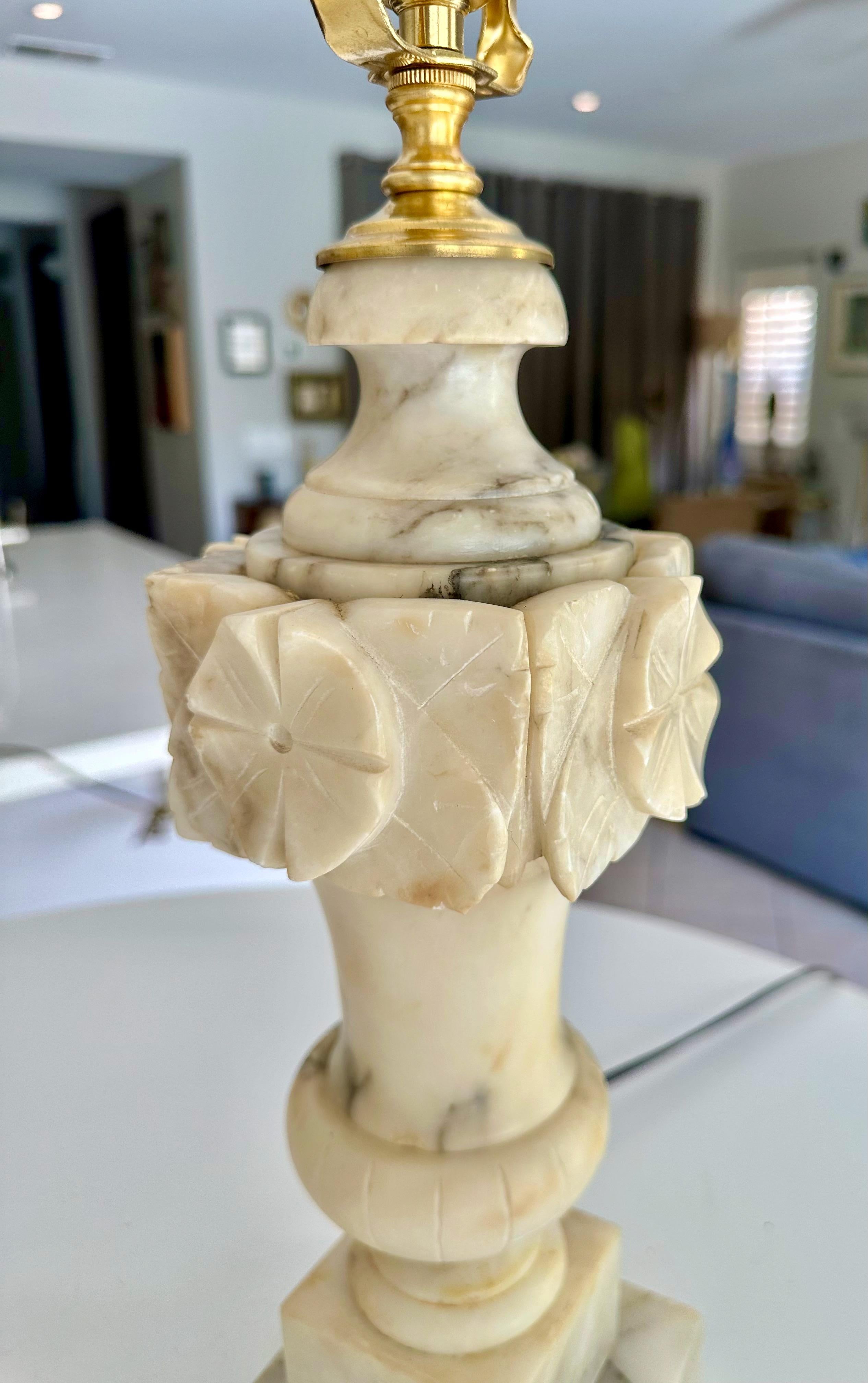 Pair Italian Neoclassic Urn Alabaster Table Lamps 12
