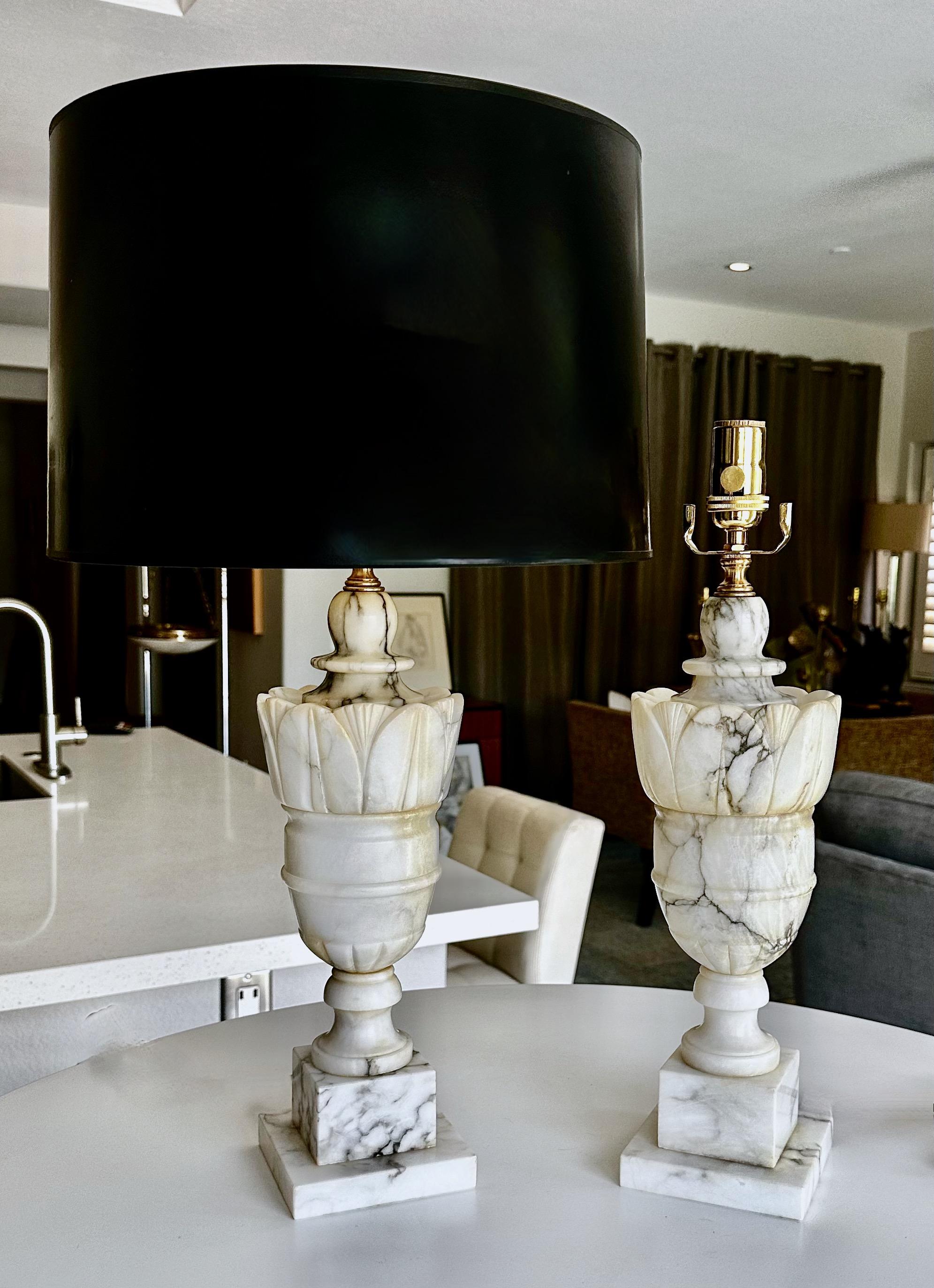 Pair Italian Neoclassic Urn Alabaster Table Lamps 13