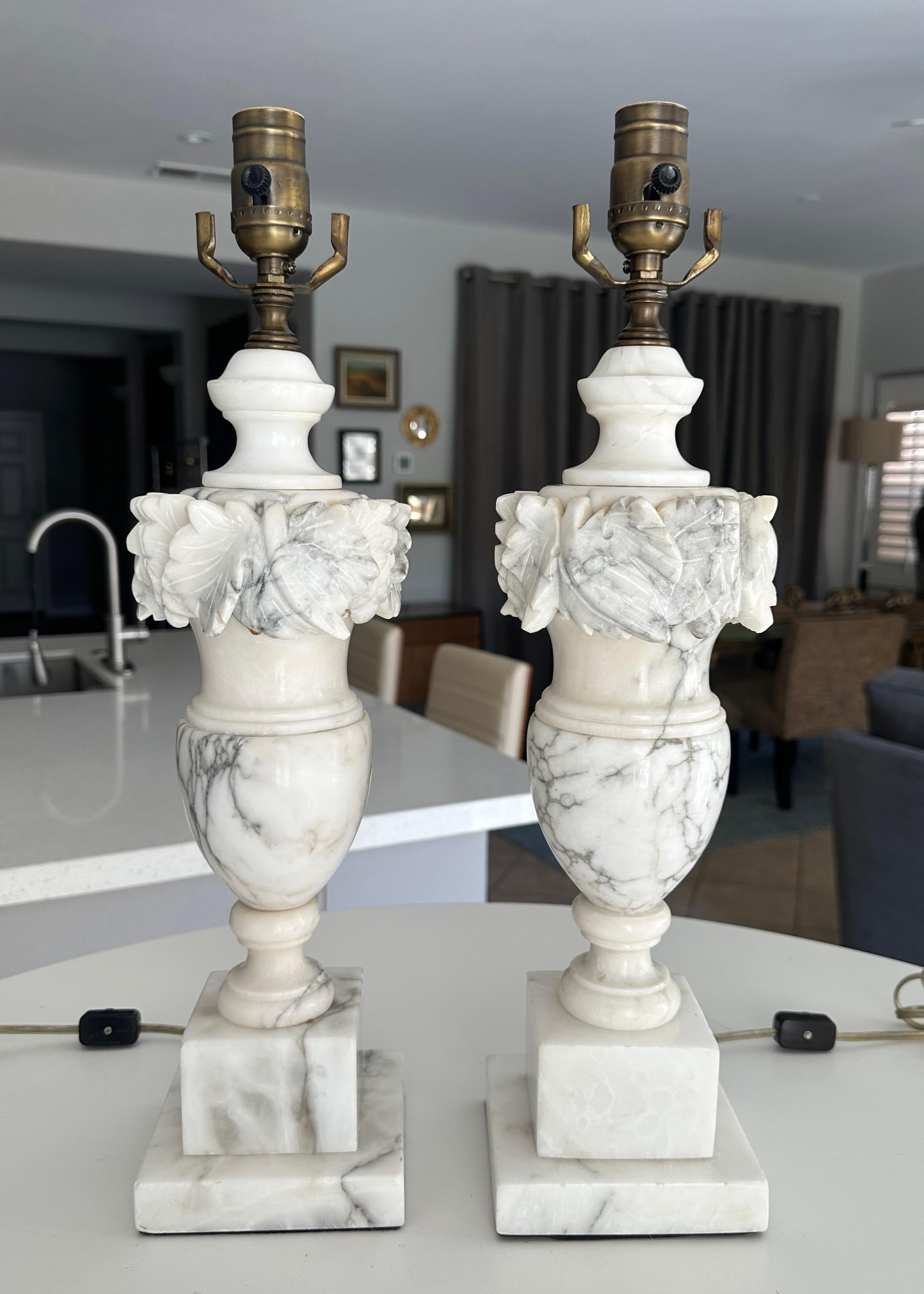 Pair Italian Neoclassic Urn Alabaster Table Lamps For Sale 13