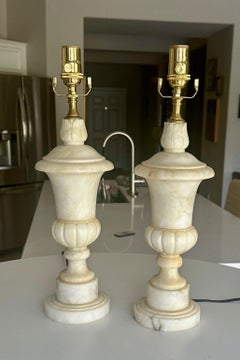 Pair Italian Neoclassic Urn Alabaster Table Lamps