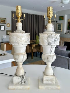 Pair Italian Neoclassic Urn Alabaster Table Lamps