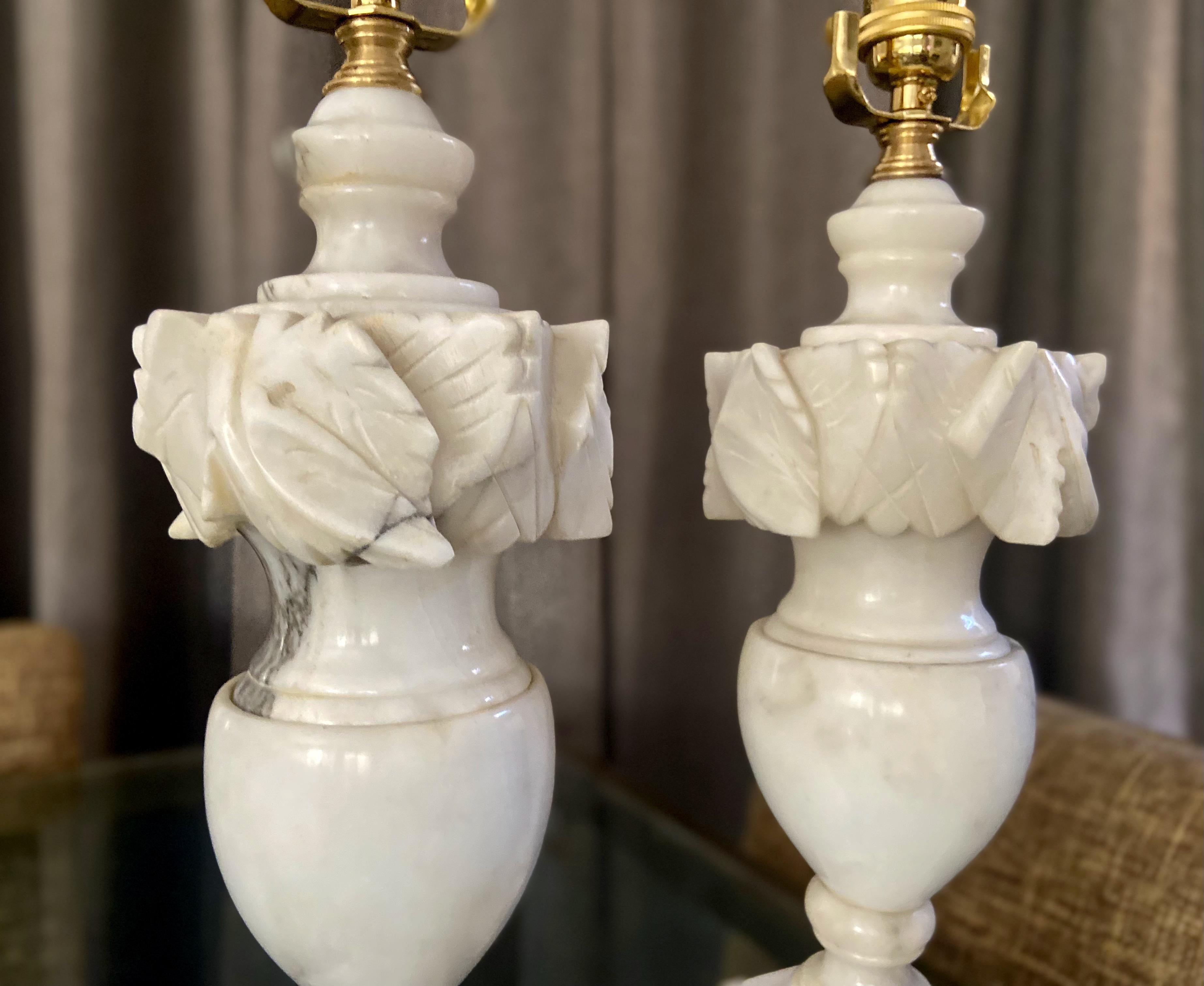 Mid-20th Century Pair Italian Neoclassic Urn Alabaster Table Lamps