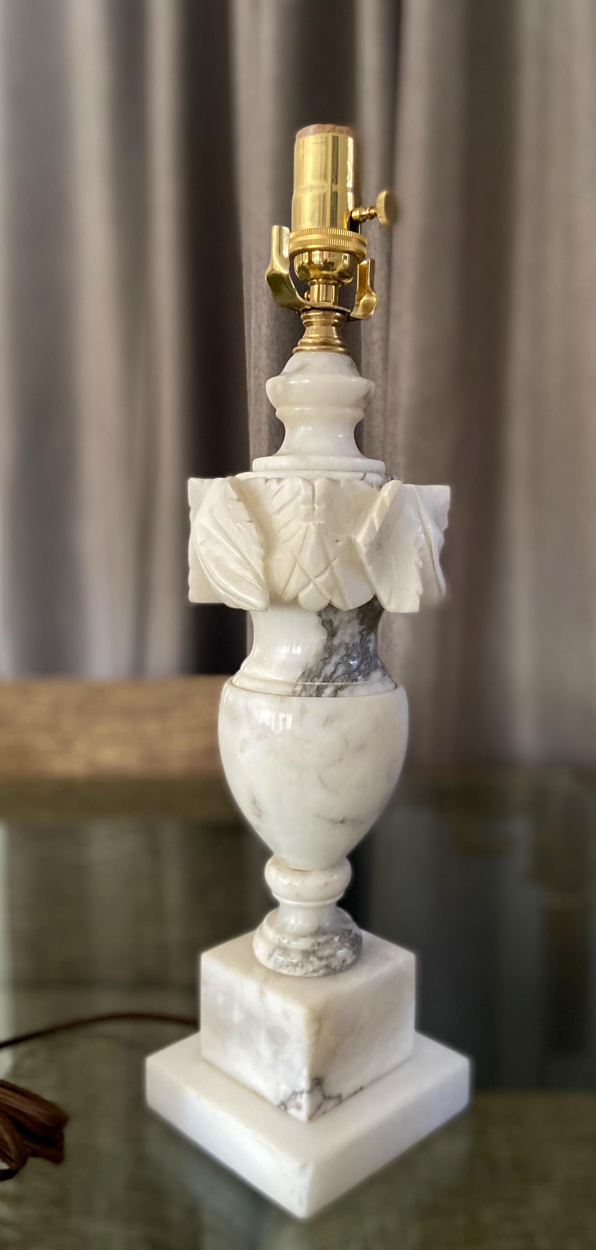 Pair Italian Neoclassic Urn Alabaster Table Lamps 2