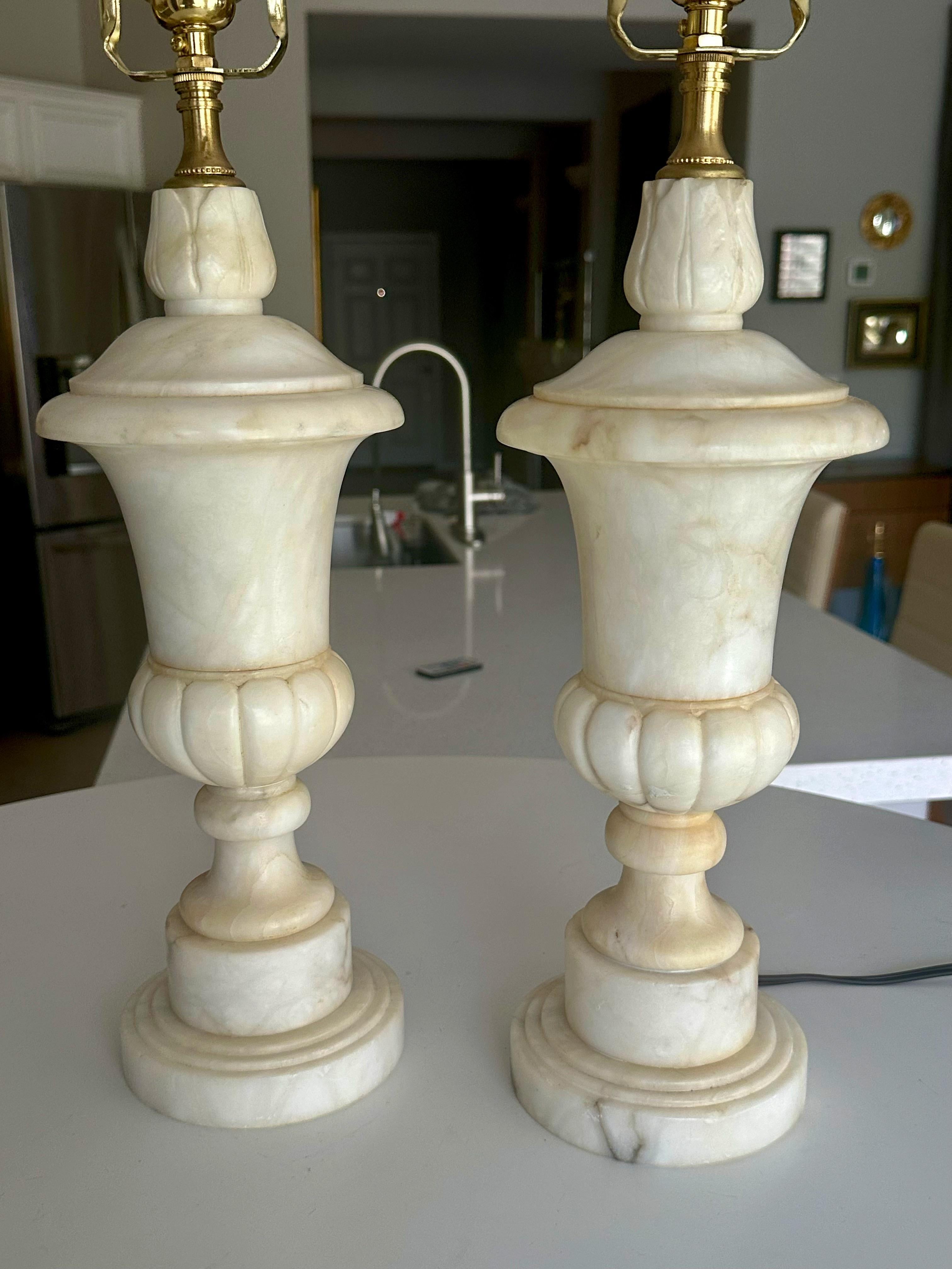 Pair Italian Neoclassic Urn Alabaster Table Lamps 2