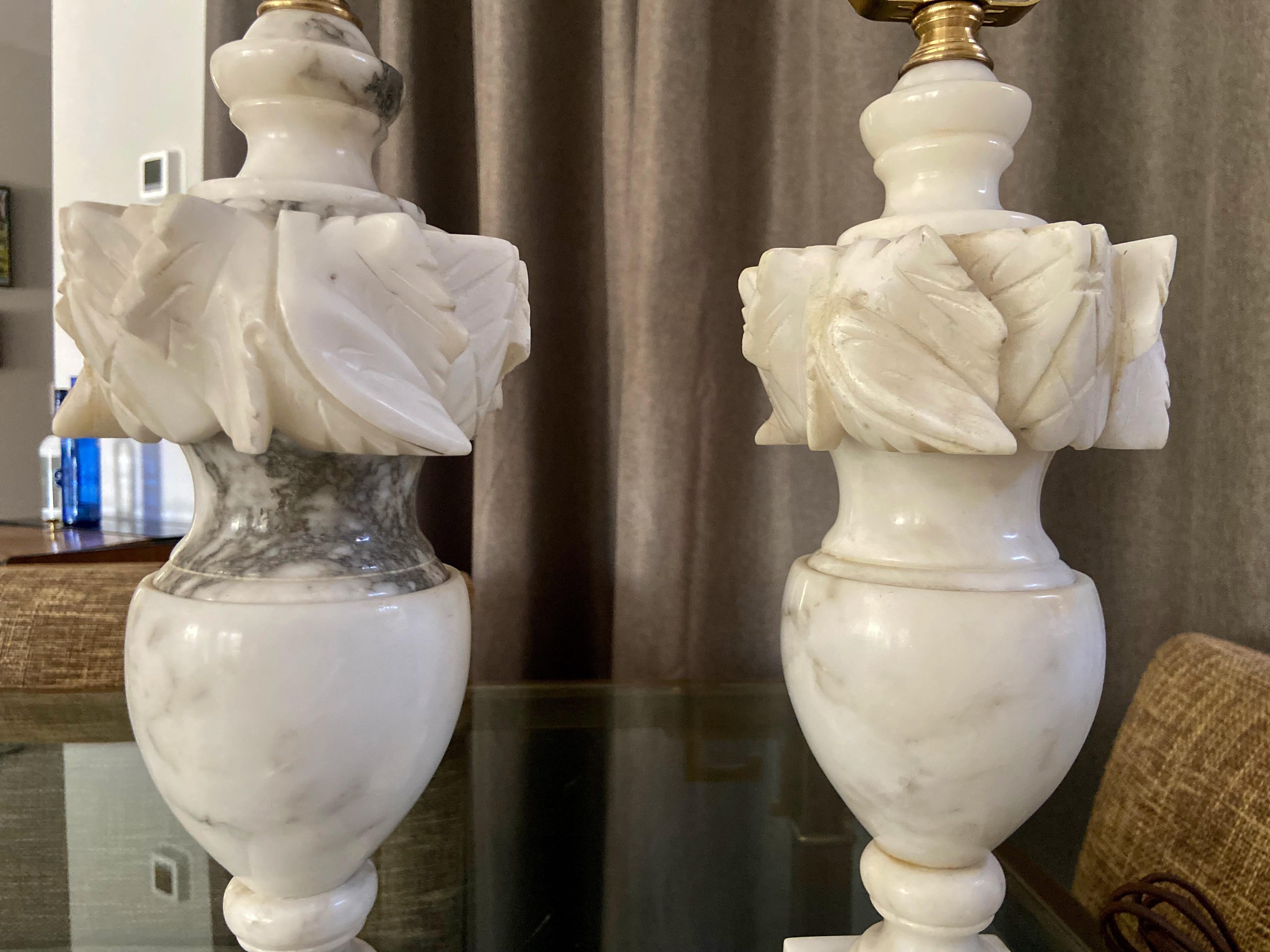 Pair Italian Neoclassic Urn Alabaster Table Lamps 3
