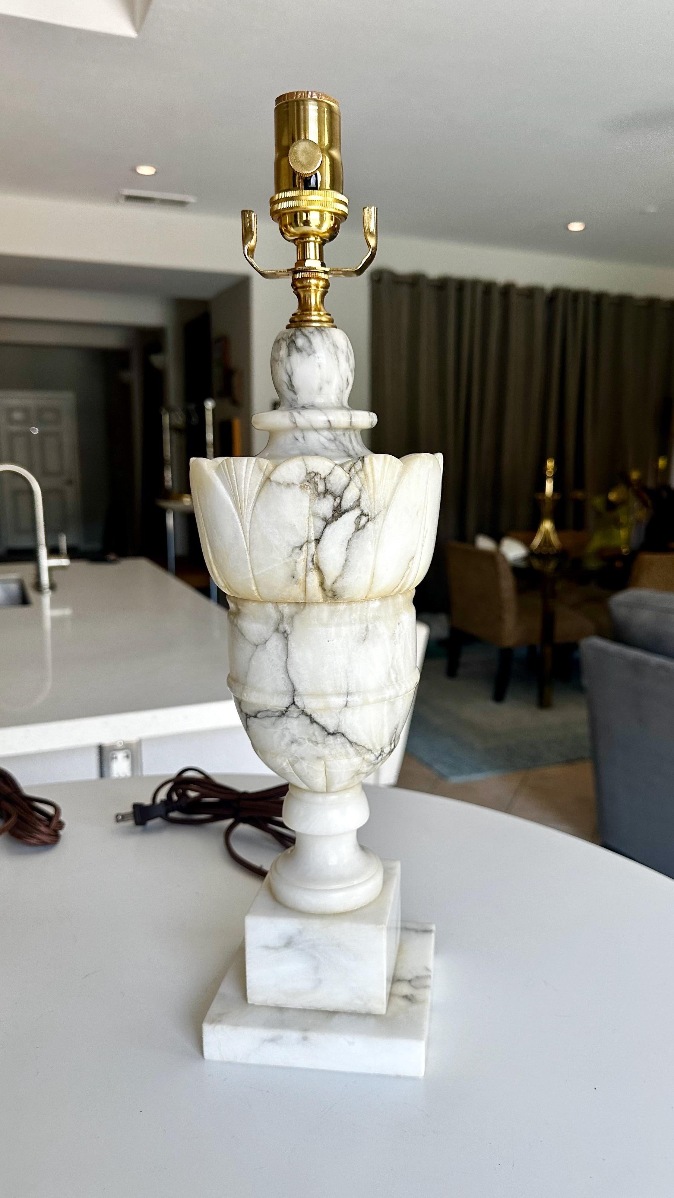 Pair Italian Neoclassic Urn Alabaster Table Lamps 3