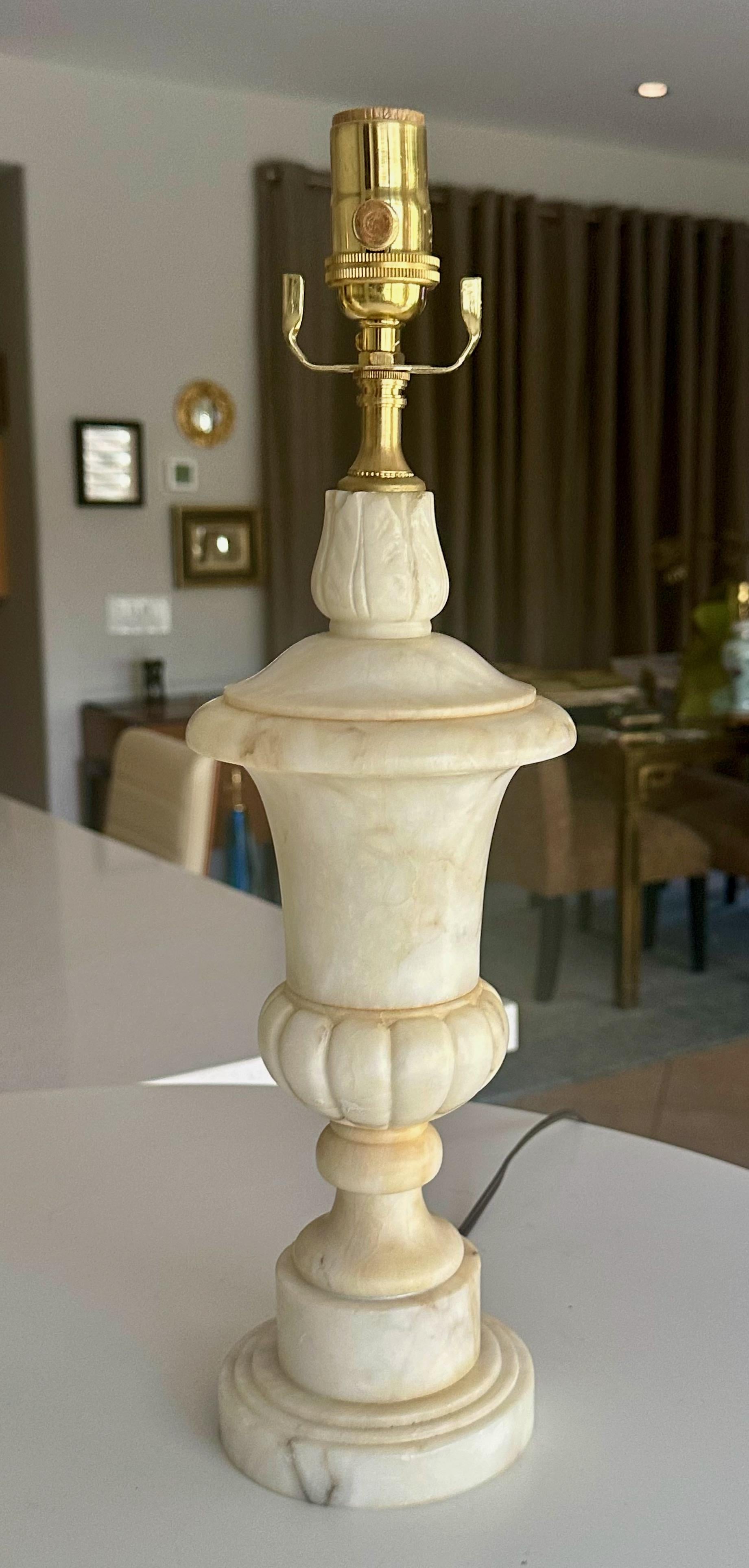Pair Italian Neoclassic Urn Alabaster Table Lamps 3