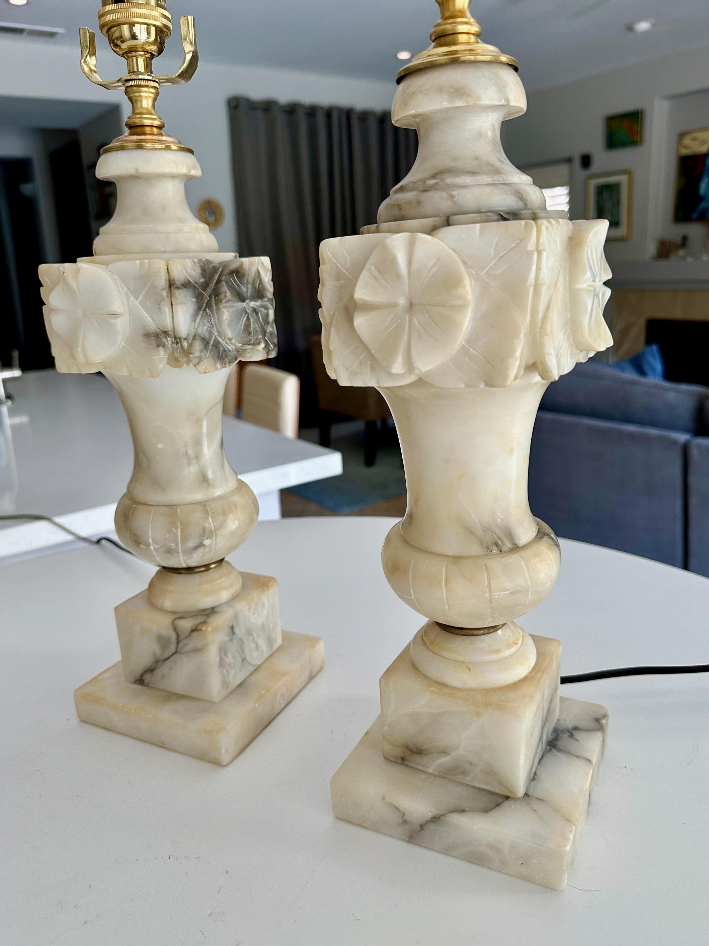 Pair Italian Neoclassic Urn Alabaster Table Lamps 3