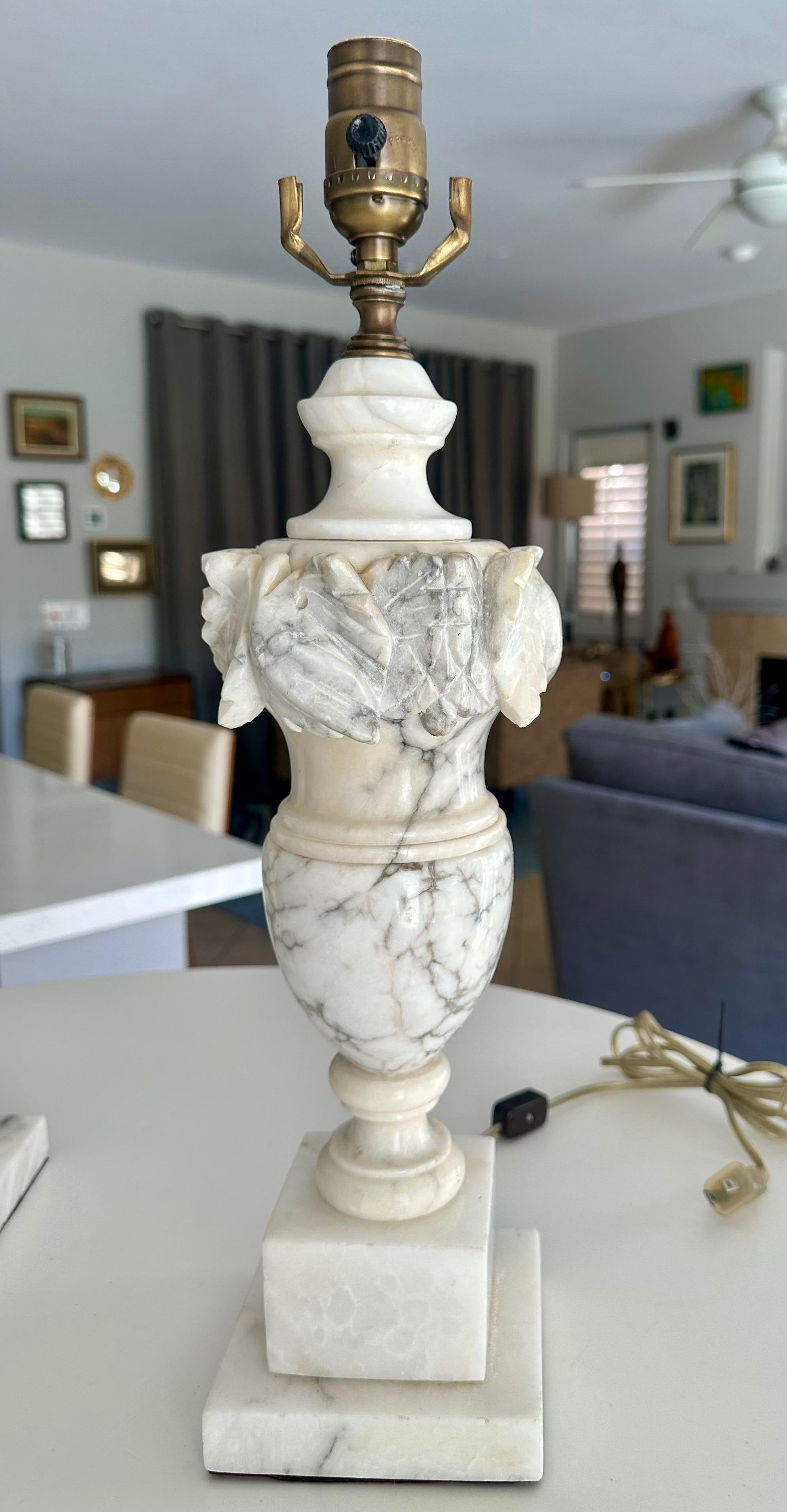 Pair Italian Neoclassic Urn Alabaster Table Lamps For Sale 3