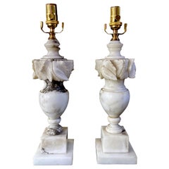Pair Italian Neoclassic Urn Alabaster Table Lamps
