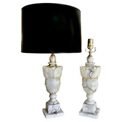 Pair Italian Neoclassic Urn Alabaster Table Lamps