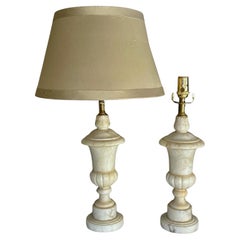 Pair Italian Neoclassic Urn Alabaster Table Lamps