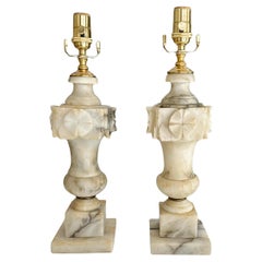 Pair Italian Neoclassic Urn Alabaster Table Lamps