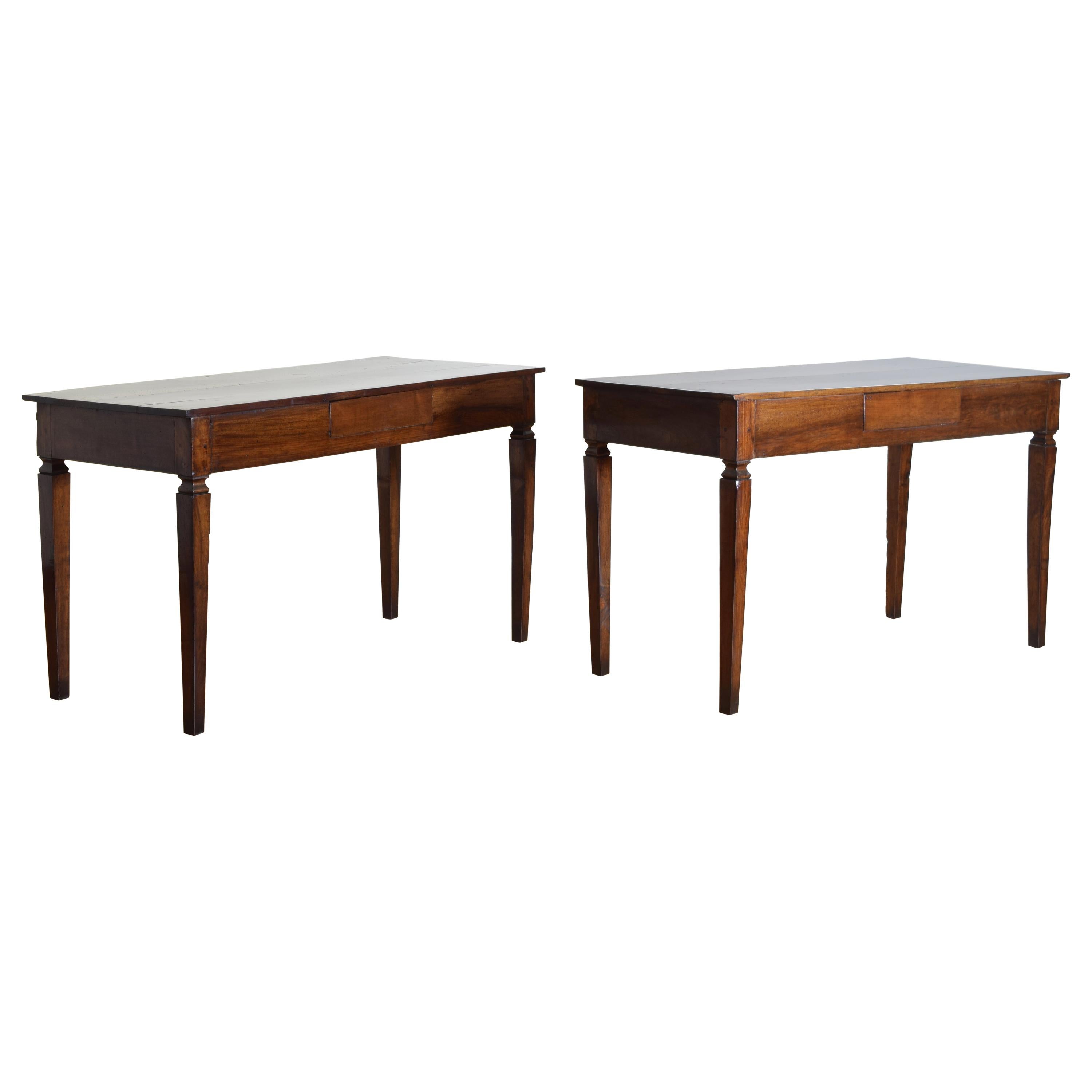 Pair of Italian Neoclassic Walnut 1-Drawer Console Tables, 19th Century