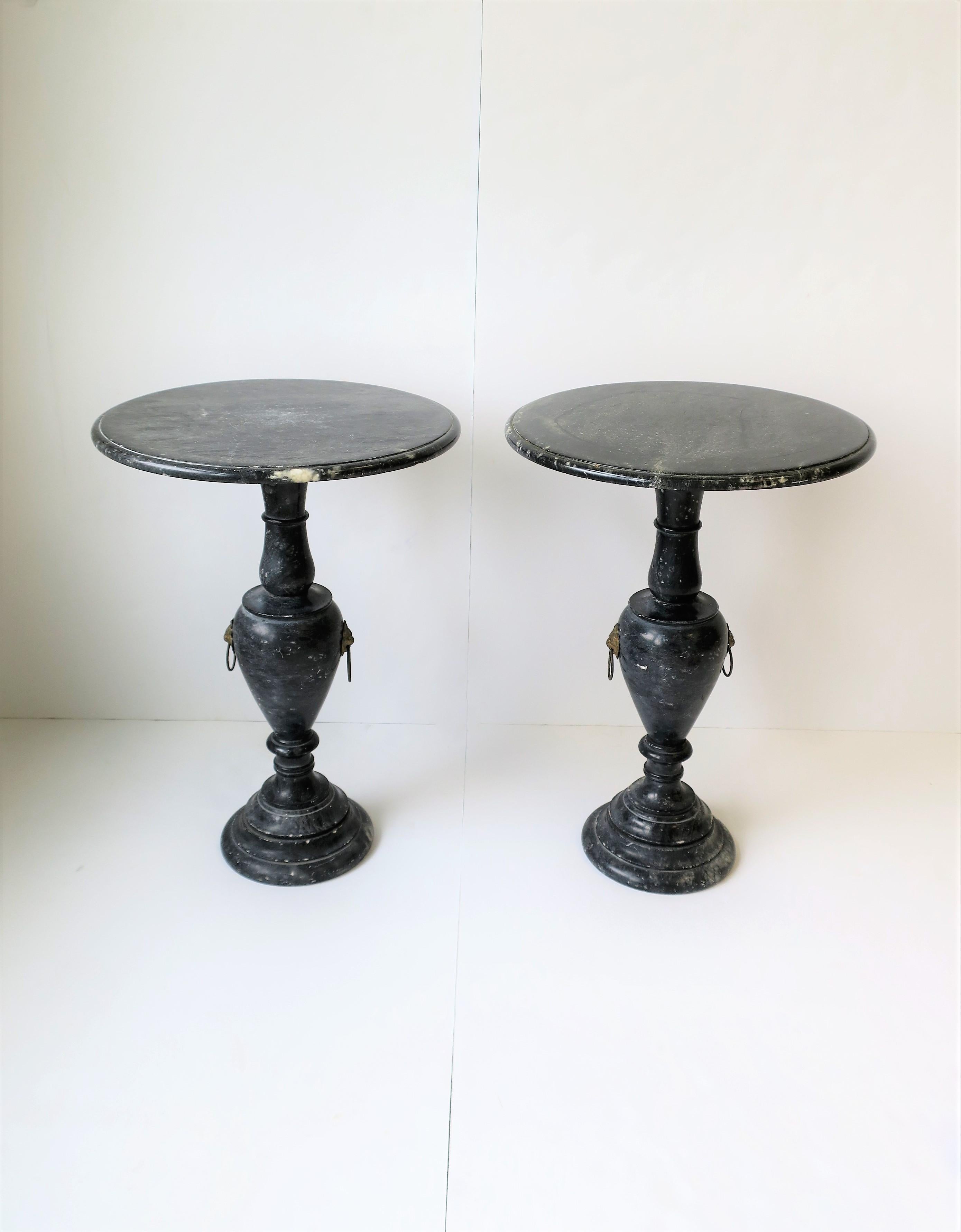 Polished Italian Black and White Marble Round Side Tables