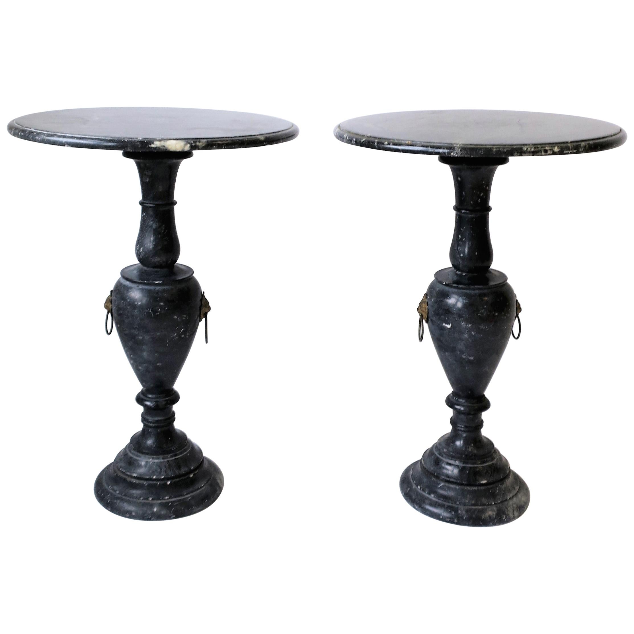 Italian Black and White Marble Round Side Tables