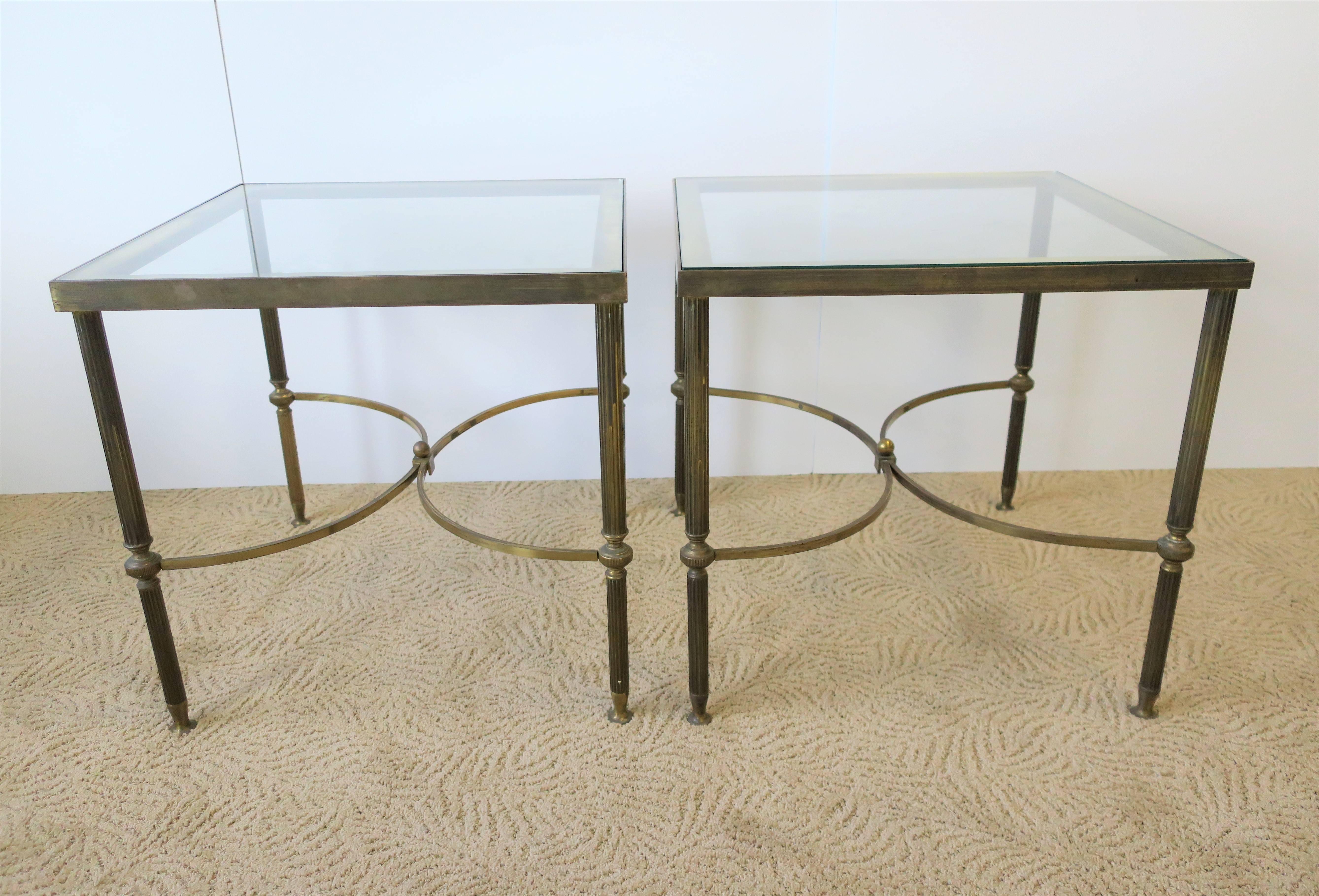 Brass and Glass End Tables after Maison Jansen, Pair 3