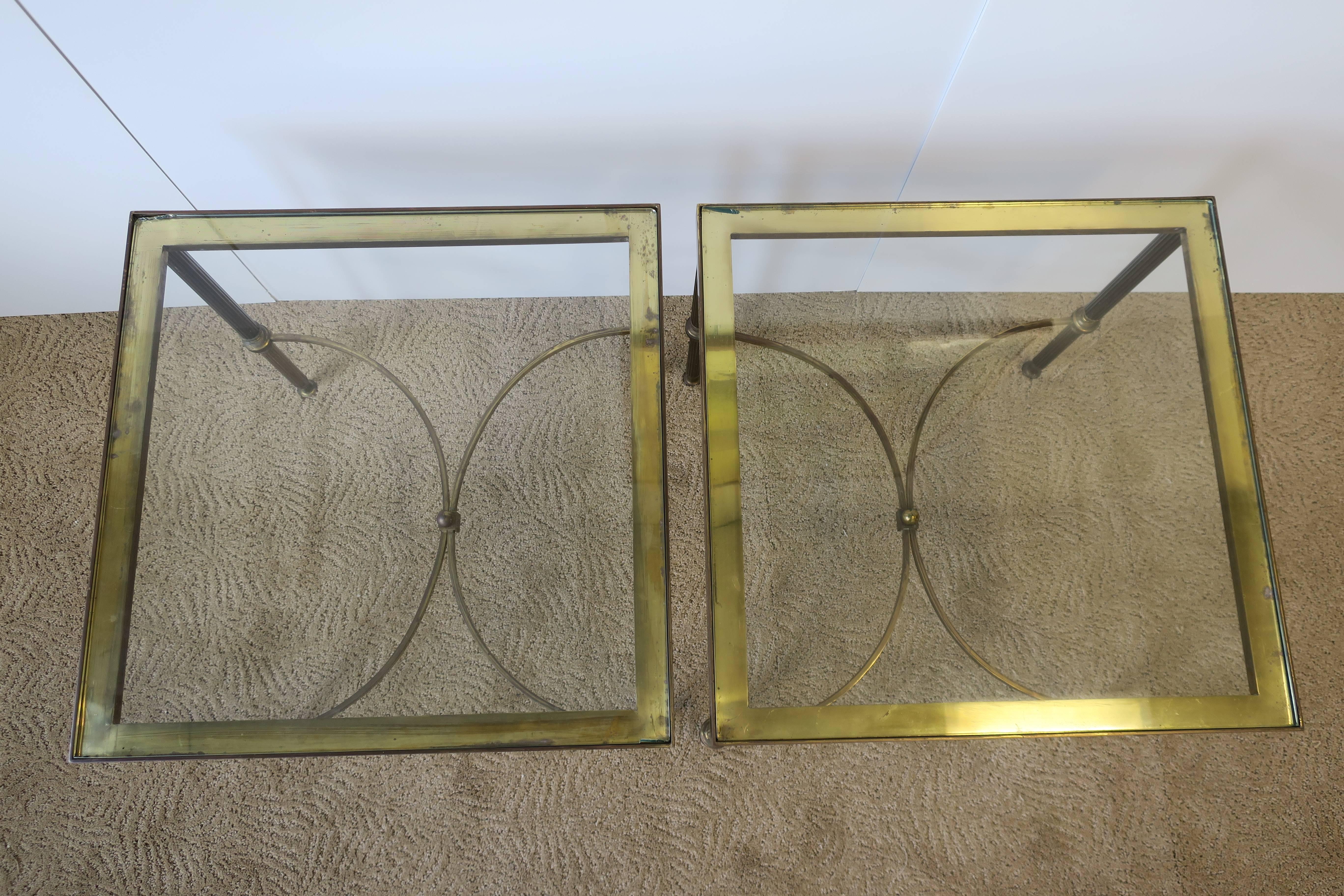 Brass and Glass End Tables after Maison Jansen, Pair 4