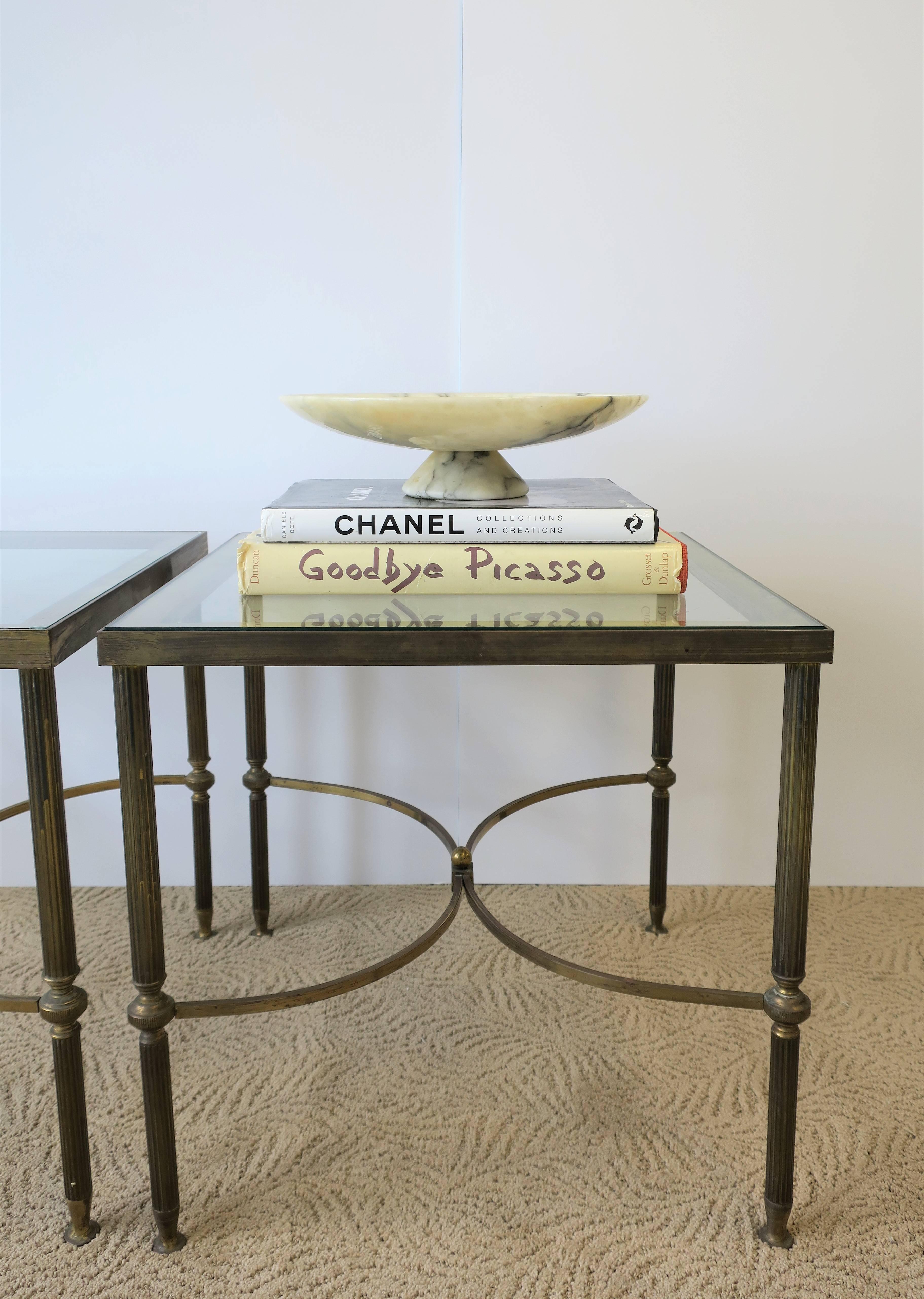 Brass and Glass End Tables after Maison Jansen, Pair 7
