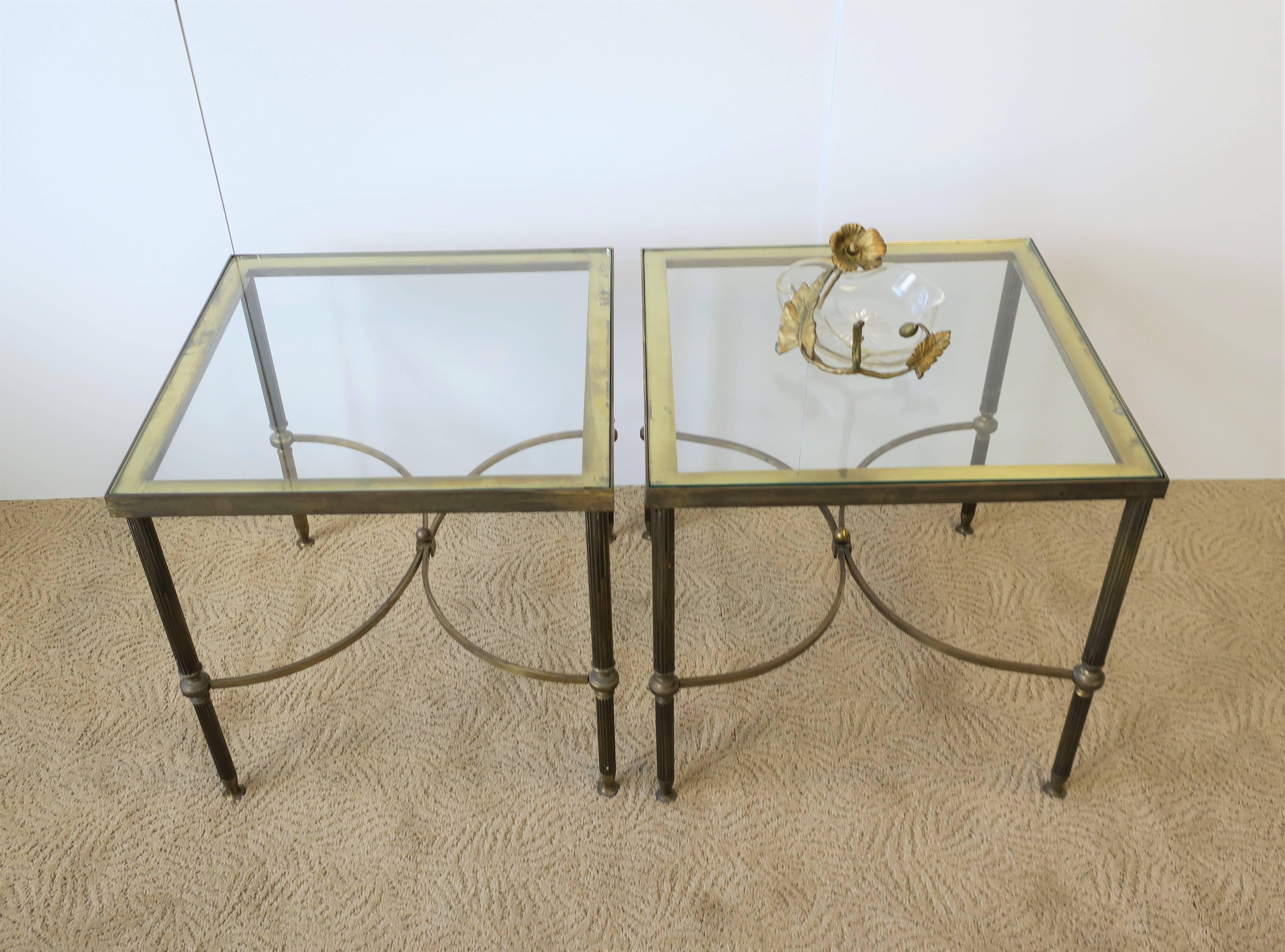 Brass and Glass End Tables after Maison Jansen, Pair 8