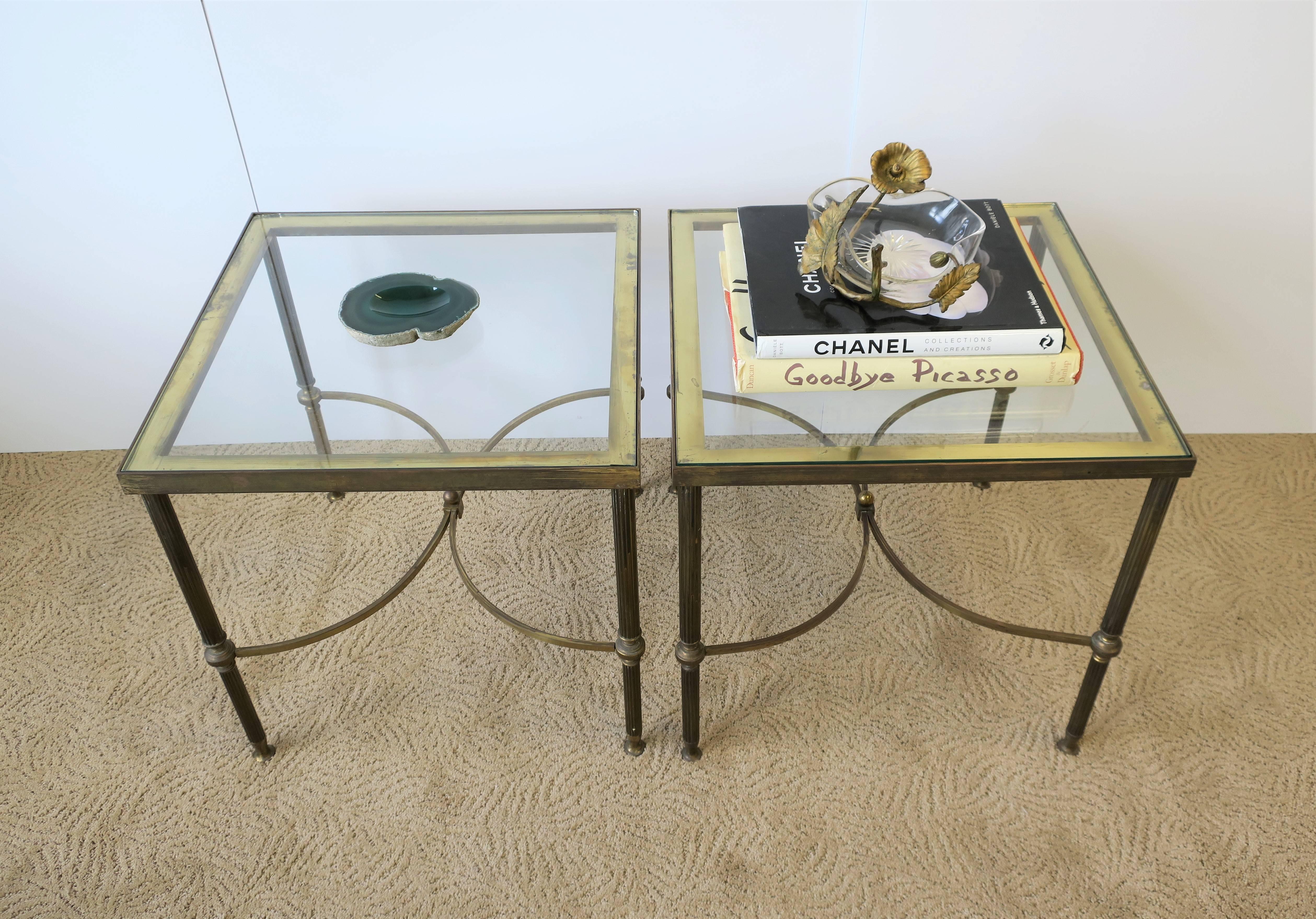 Brass and Glass End Tables after Maison Jansen, Pair 9