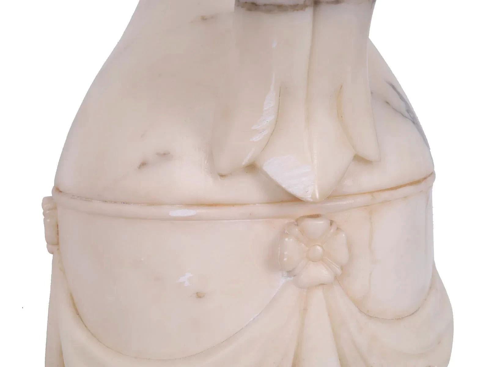Marble Pair Italian Neoclassical Carved Alabaster Table Lamps For Sale