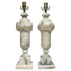 Pair Italian Neoclassical Carved Alabaster Table Lamps