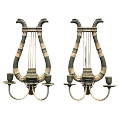 Pair Italian Neoclassical Carved and Painted Sconces Circa 1920's