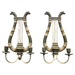 Pair Italian Neoclassical Carved and Painted Sconces Circa 1920's