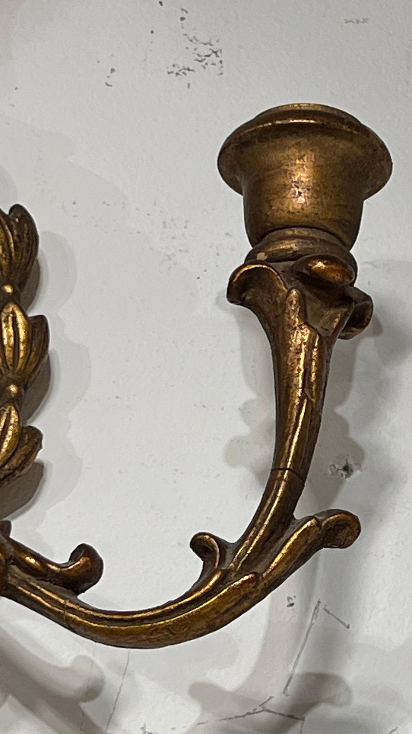 Pair Italian Neoclassical Carved Giltwood Two-Light Sconces For Sale 6