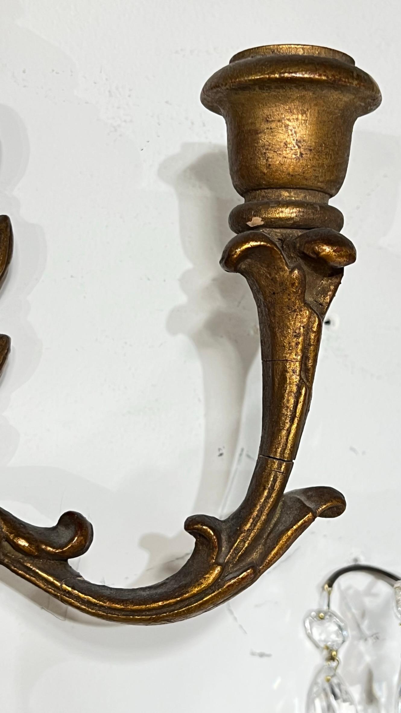 Pair Italian Neoclassical Carved Giltwood Two-Light Sconces For Sale 9