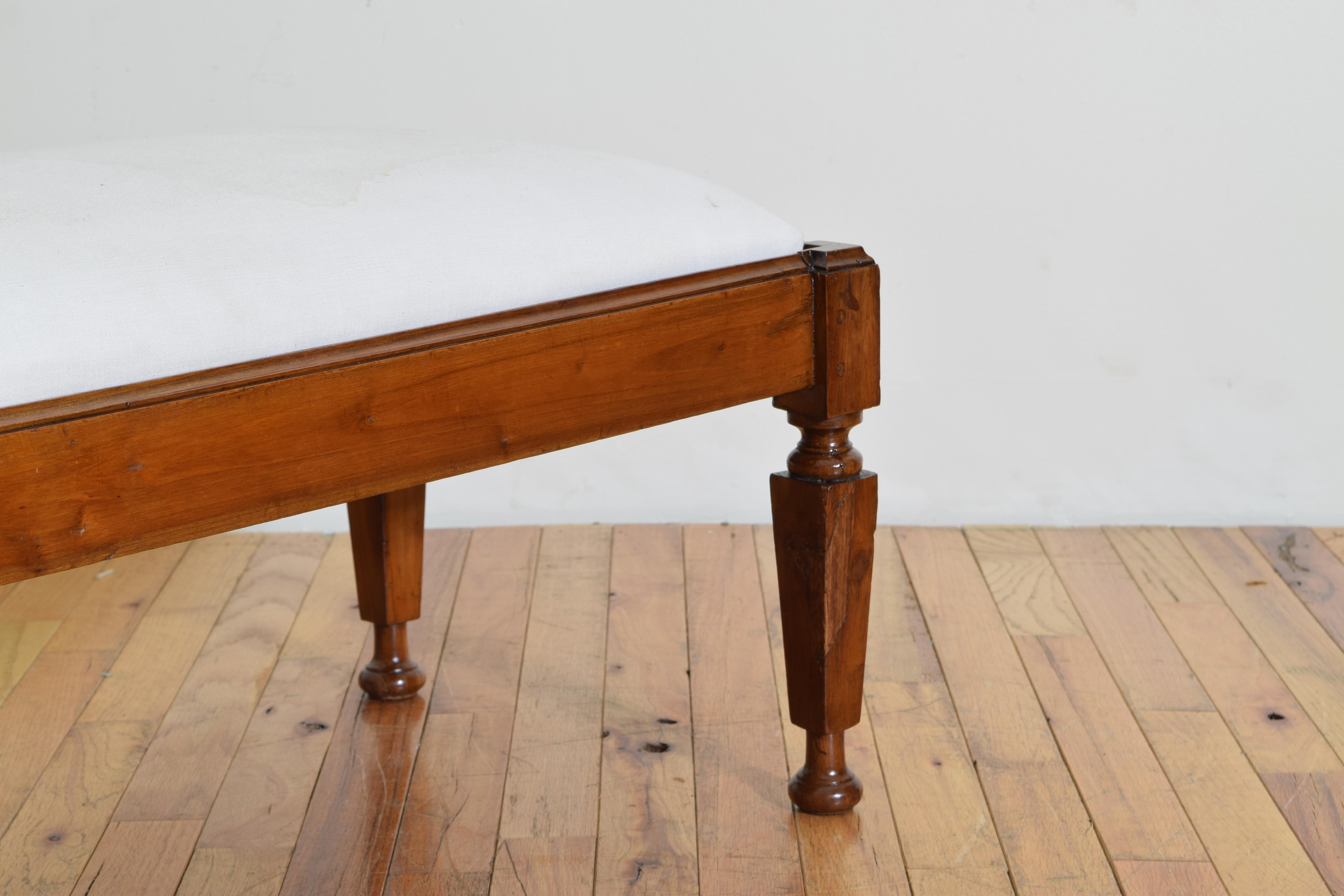 Early 19th Century Pair of Italian Neoclassical Cherrywood Upholstered Low Benches