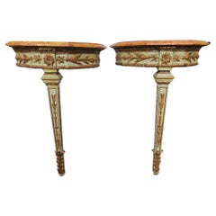 Italian Neoclassical Console Tables, Gilded, Painted, Circa 1800 Pair