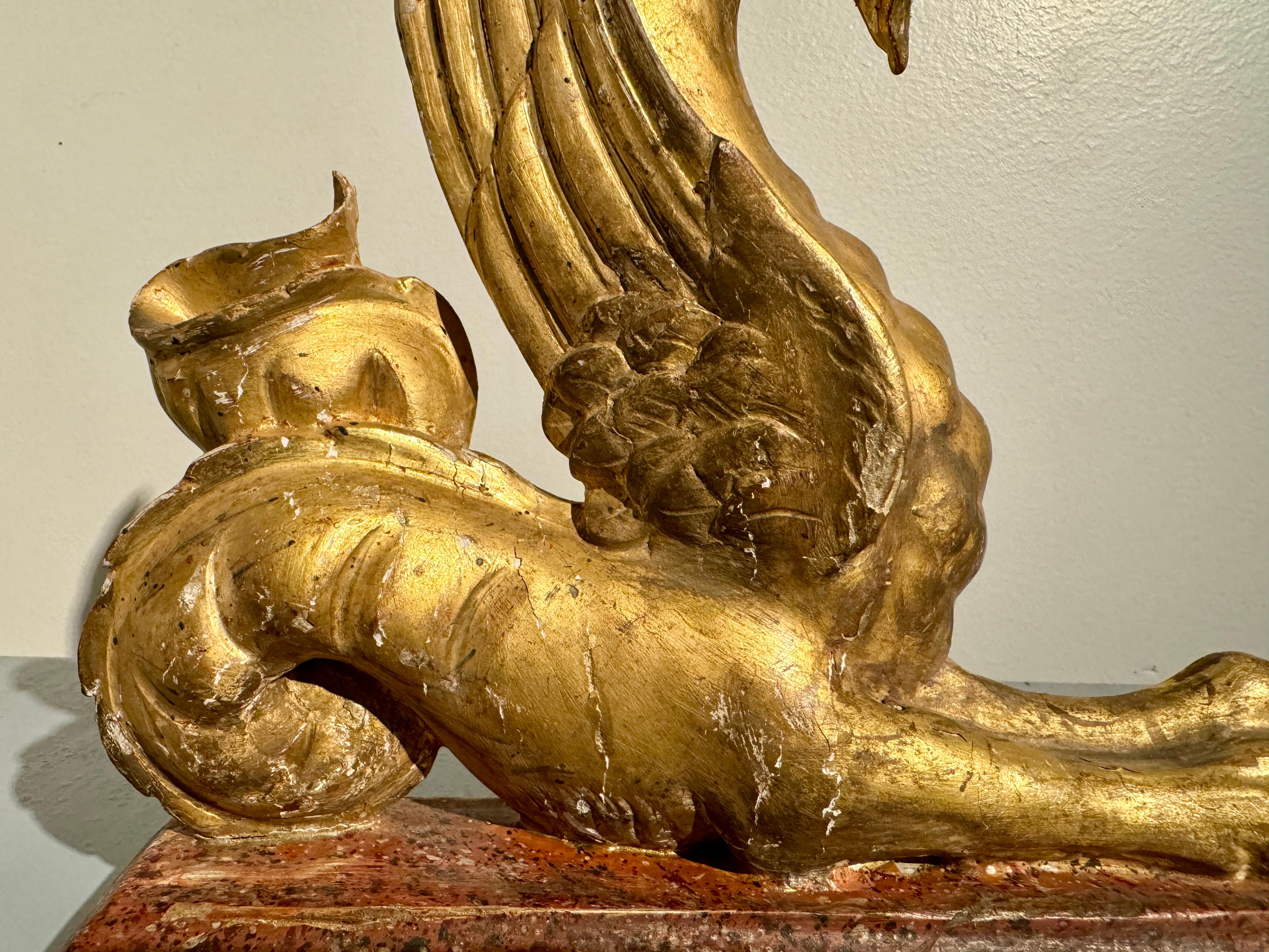 Pair Italian Neoclassical Craved and Gilt Wood Mythical Beasts, mid 19th century For Sale 5