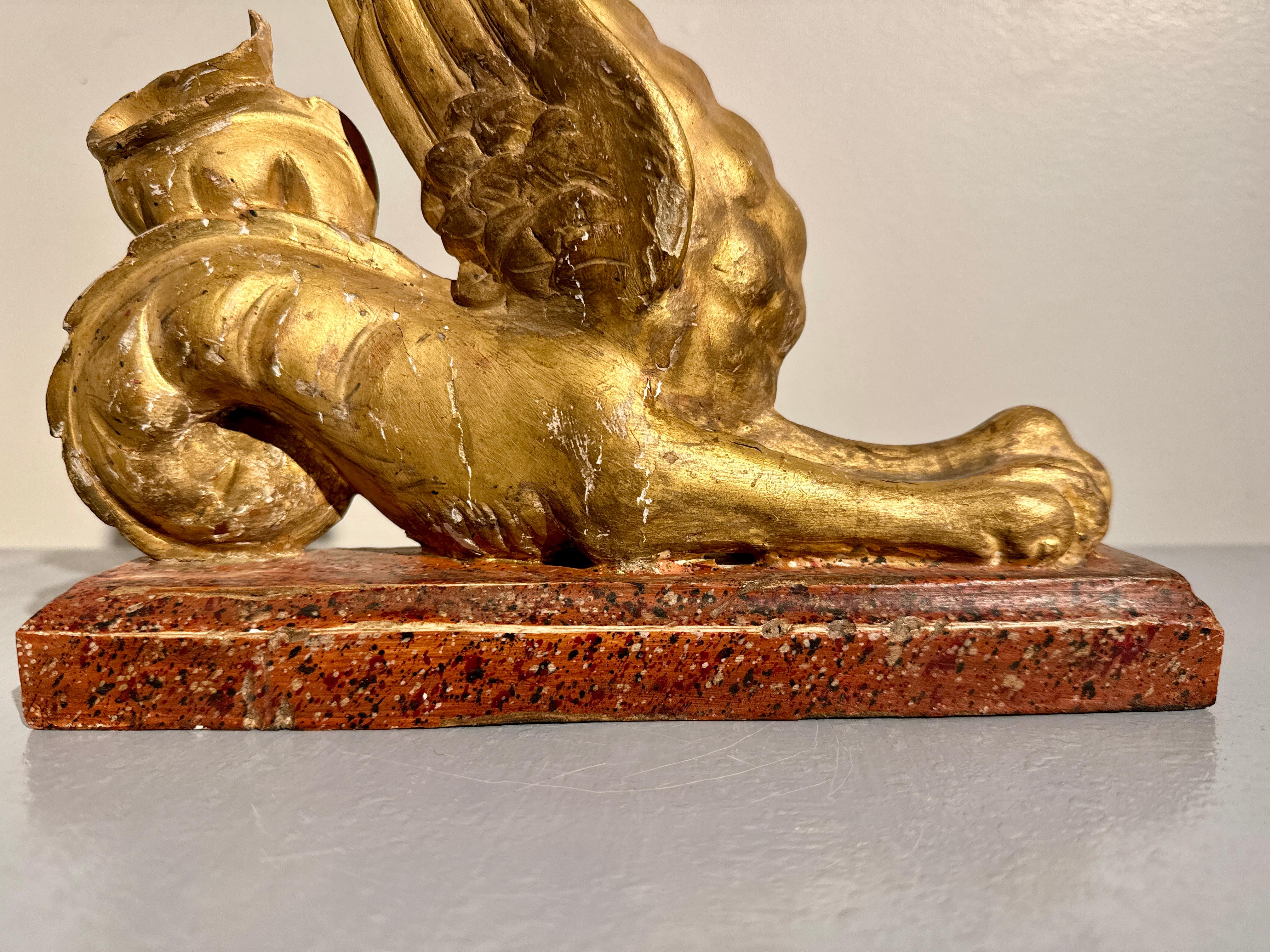 Pair Italian Neoclassical Craved and Gilt Wood Mythical Beasts, mid 19th century For Sale 6