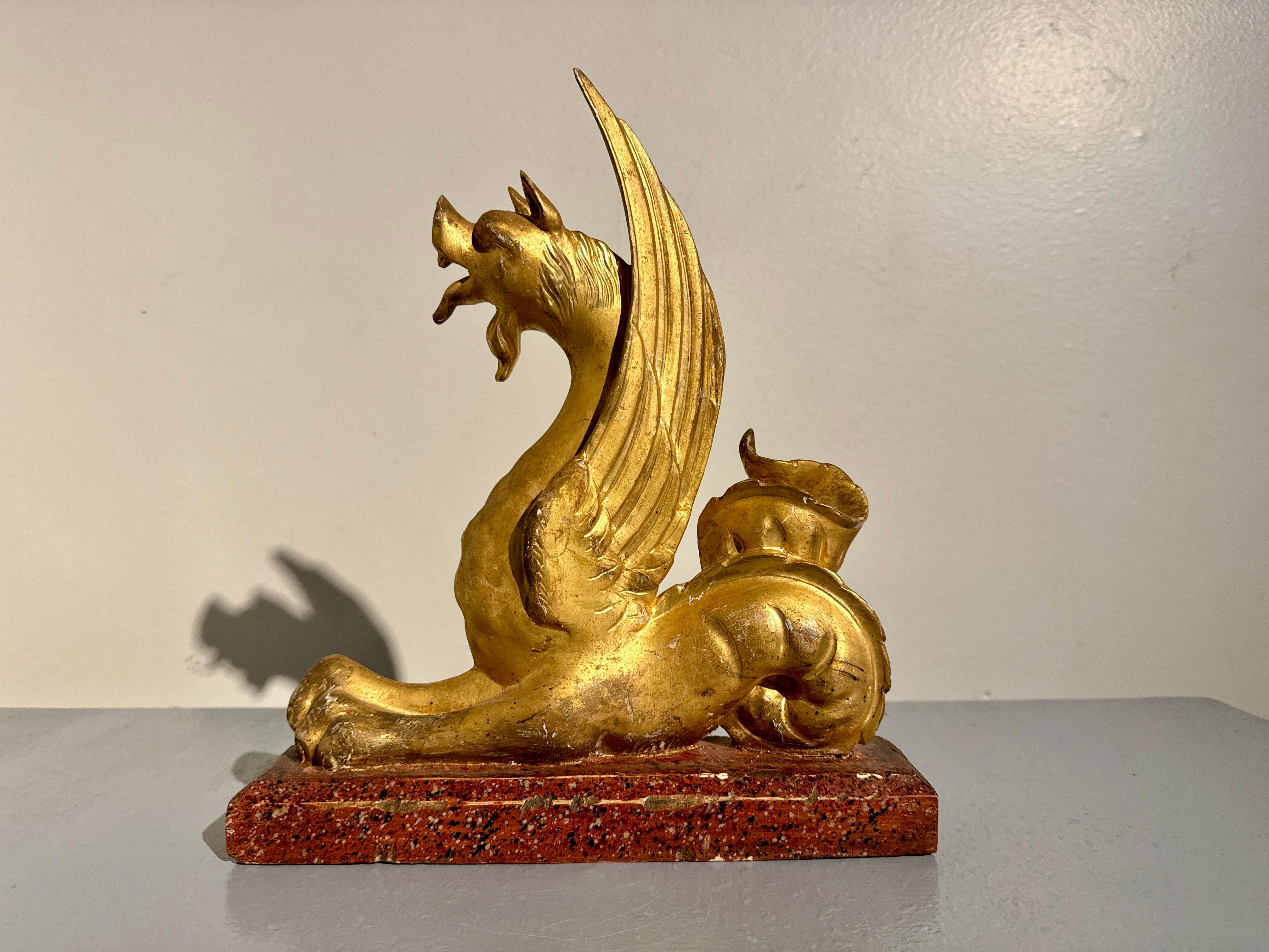 Pair Italian Neoclassical Craved and Gilt Wood Mythical Beasts, mid 19th century For Sale 7