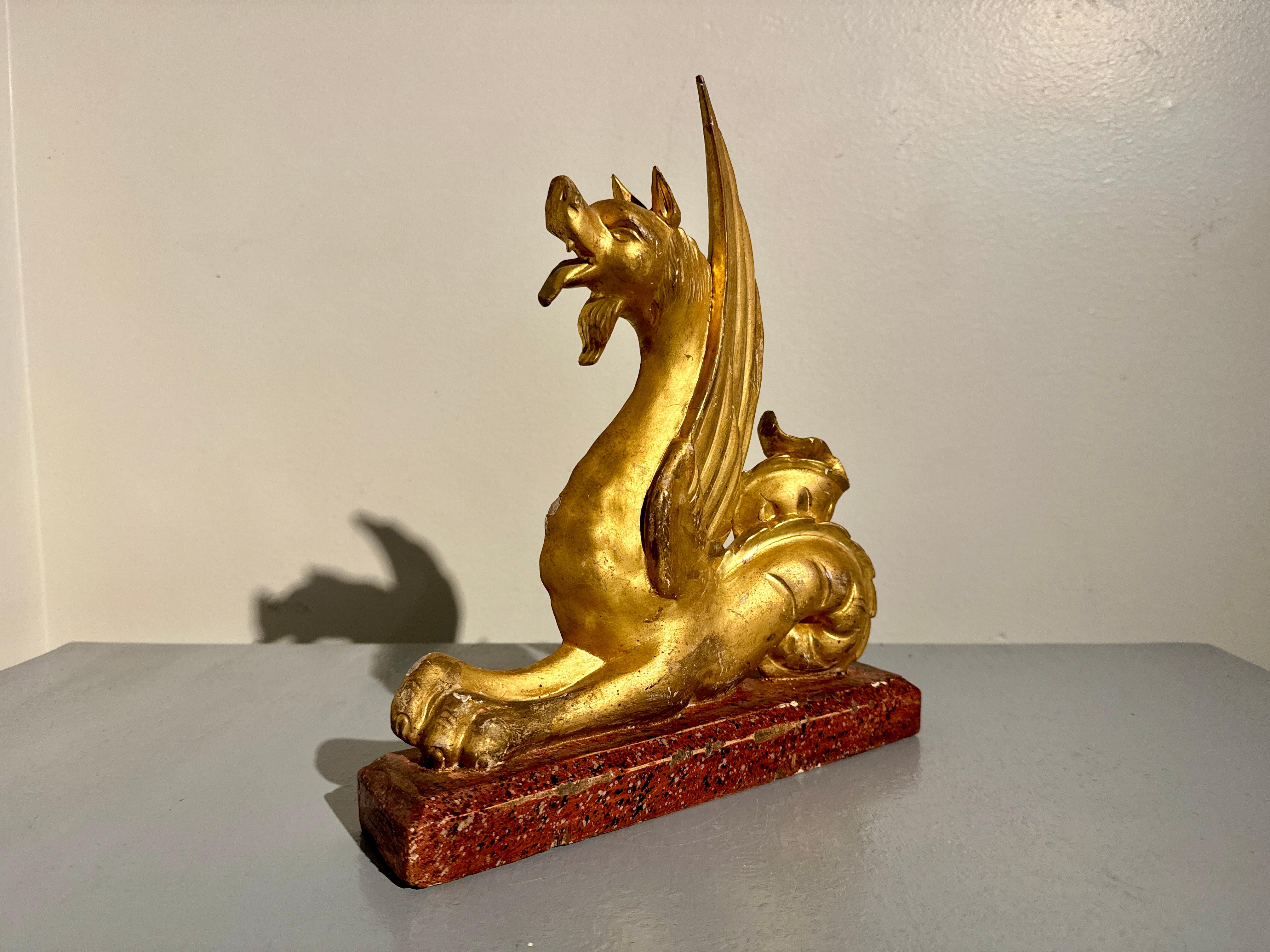 Pair Italian Neoclassical Craved and Gilt Wood Mythical Beasts, mid 19th century For Sale 8