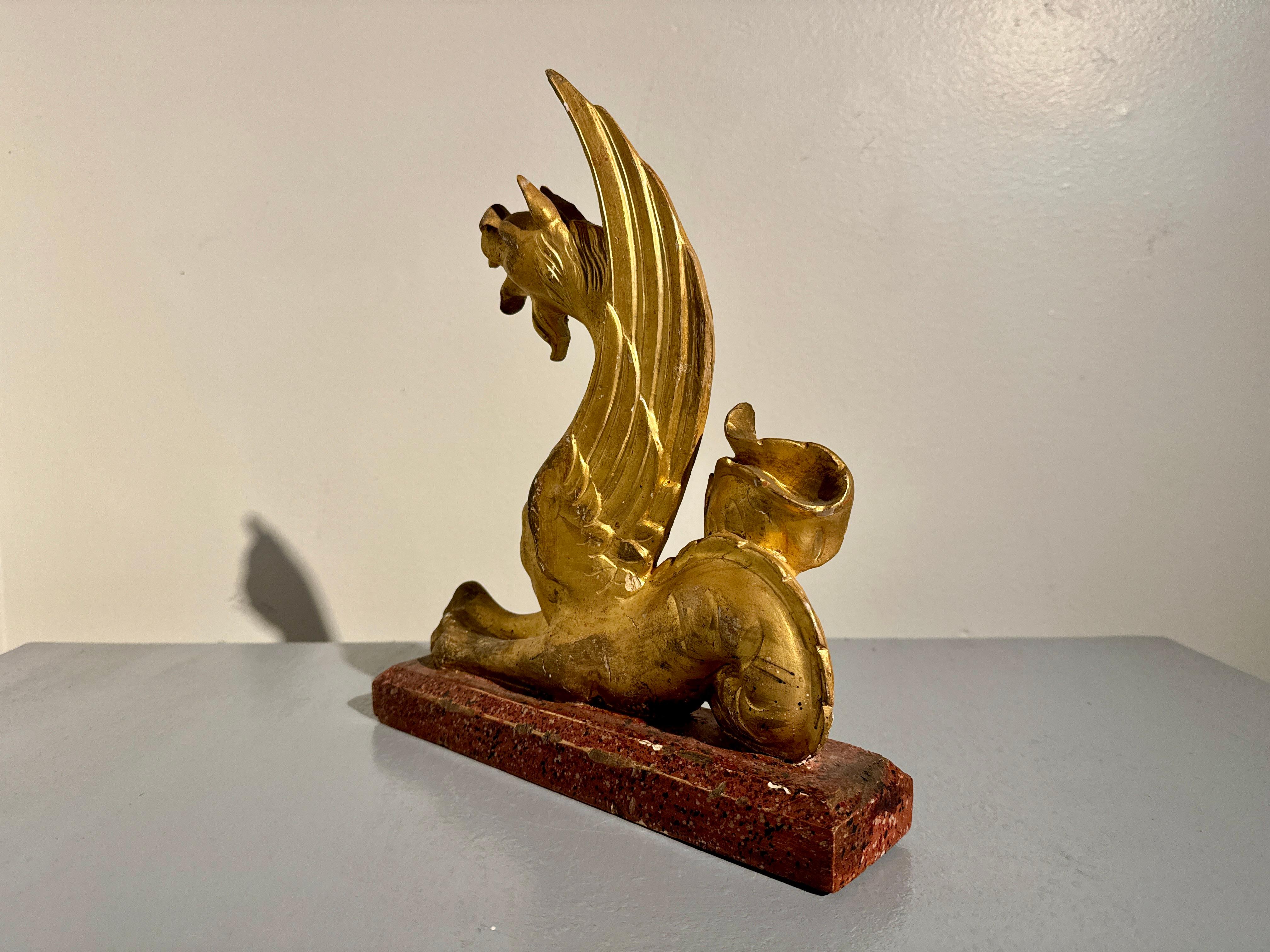 Pair Italian Neoclassical Craved and Gilt Wood Mythical Beasts, mid 19th century For Sale 9