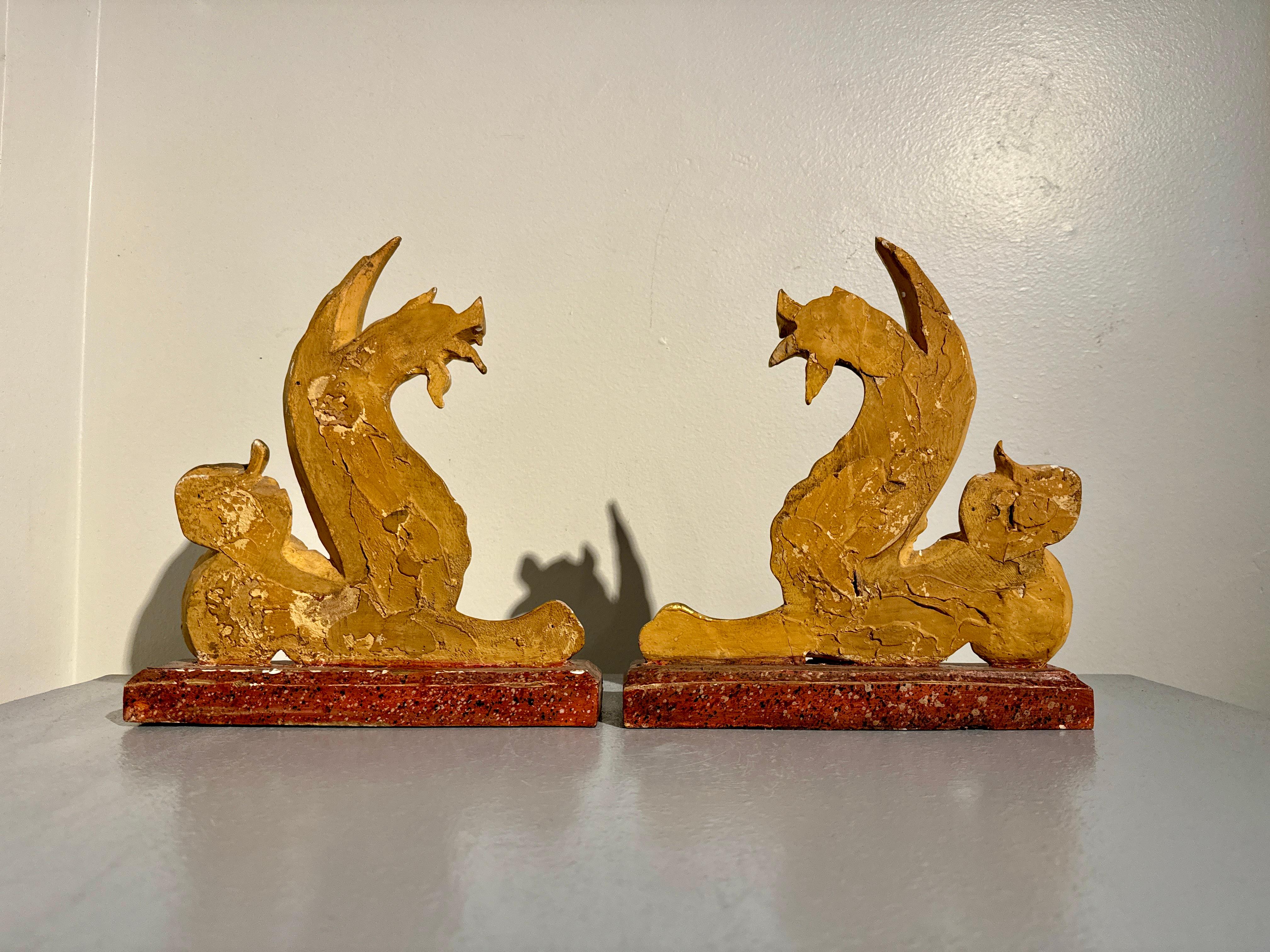 19th Century Pair Italian Neoclassical Craved and Gilt Wood Mythical Beasts, mid 19th century For Sale