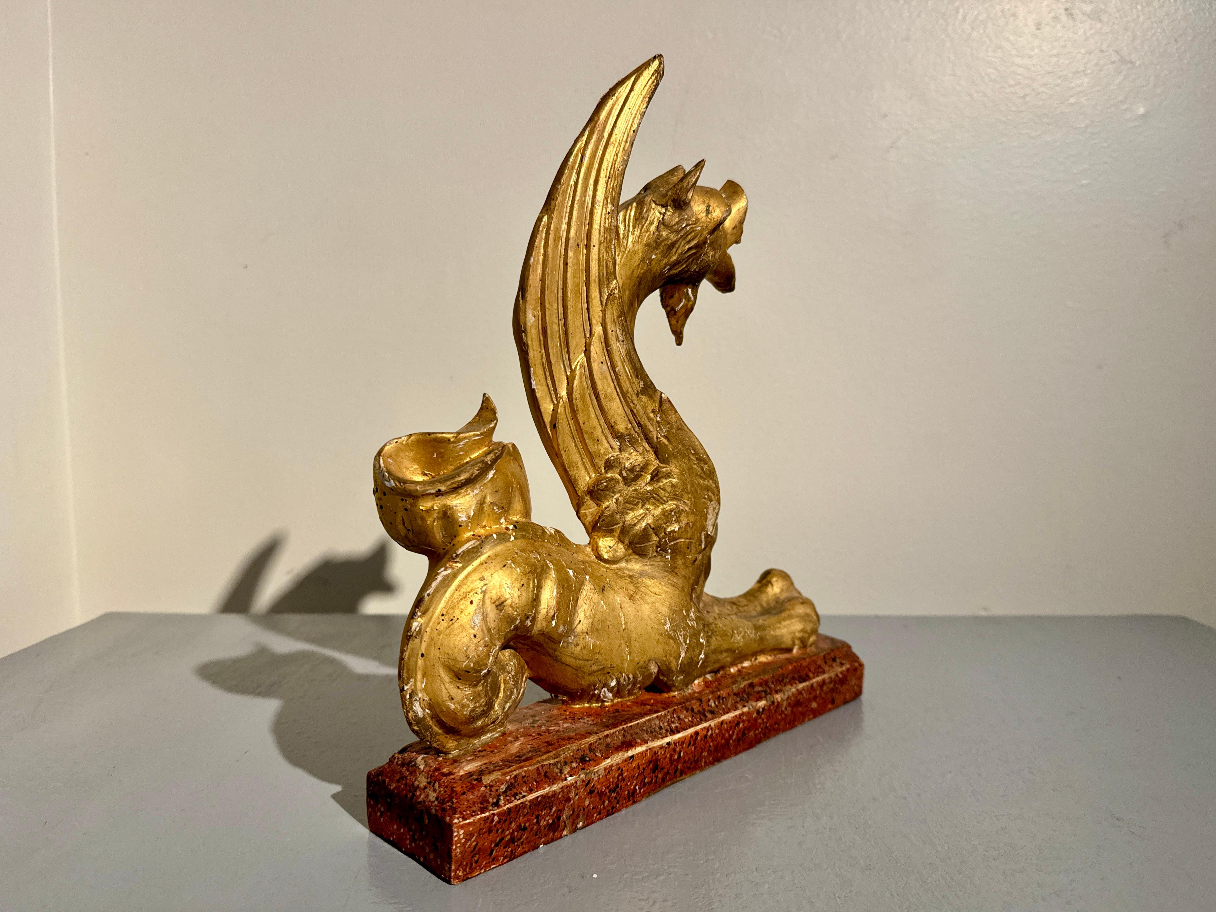 Pair Italian Neoclassical Craved and Gilt Wood Mythical Beasts, mid 19th century For Sale 1