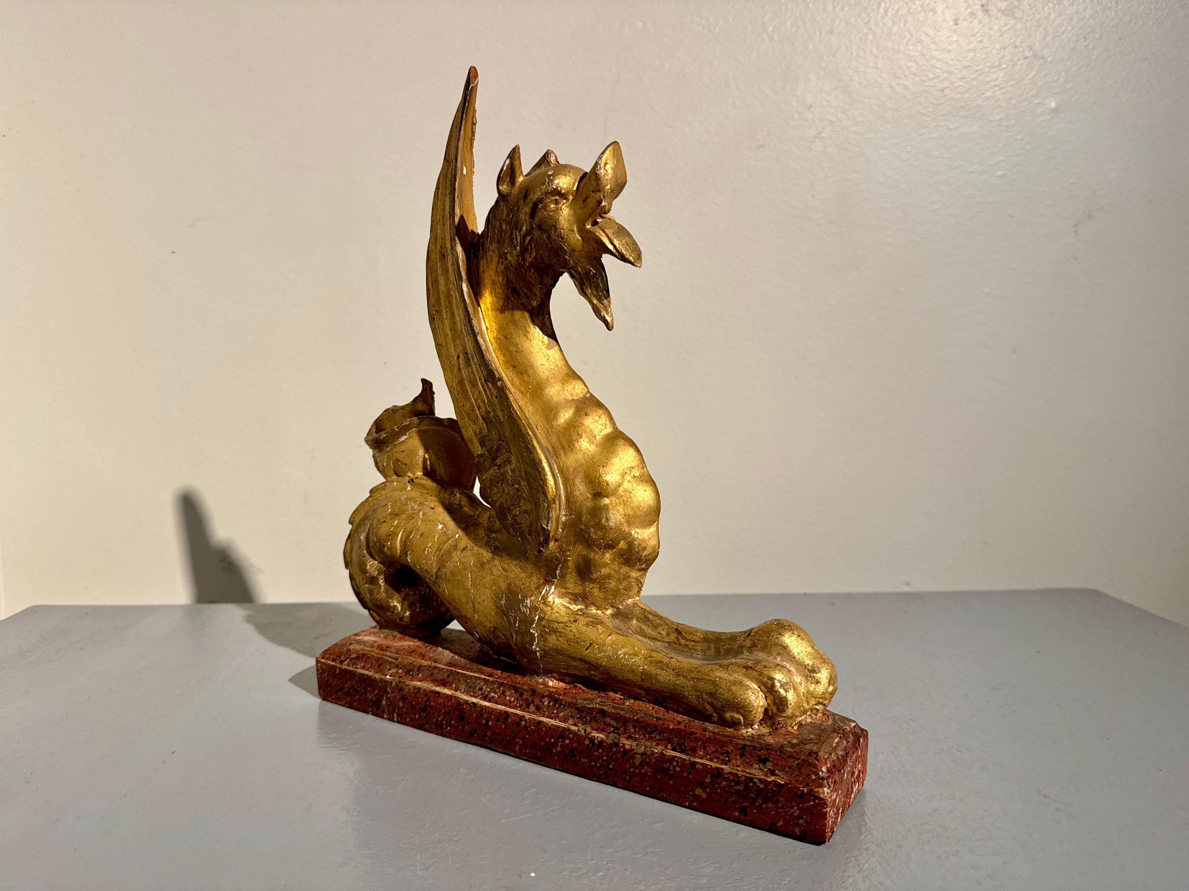 Pair Italian Neoclassical Craved and Gilt Wood Mythical Beasts, mid 19th century For Sale 2