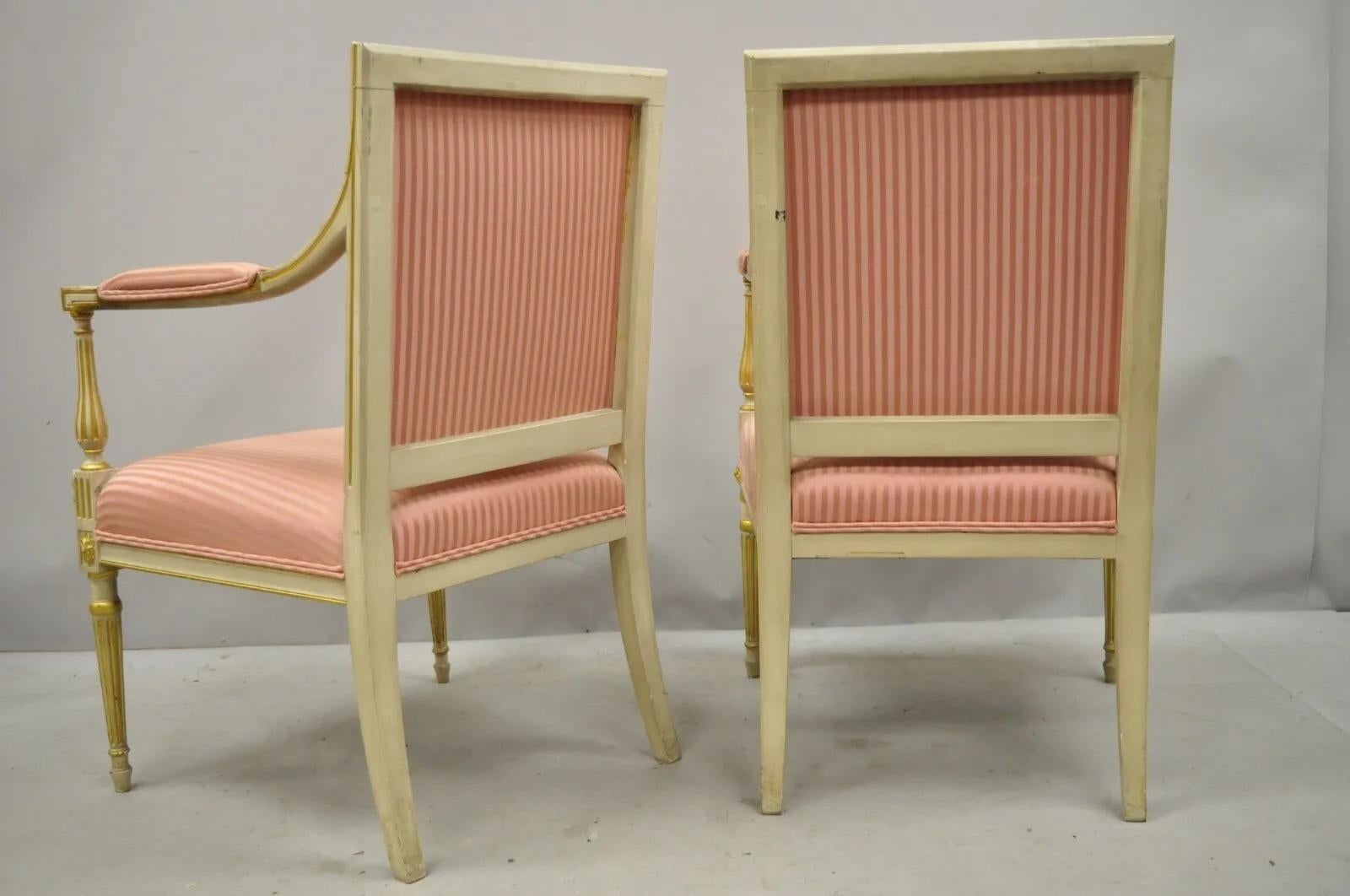 Pair Italian Neoclassical Parcel Gilt Cream Louis XVI Directoire Arm Chairs (A) For Sale 5