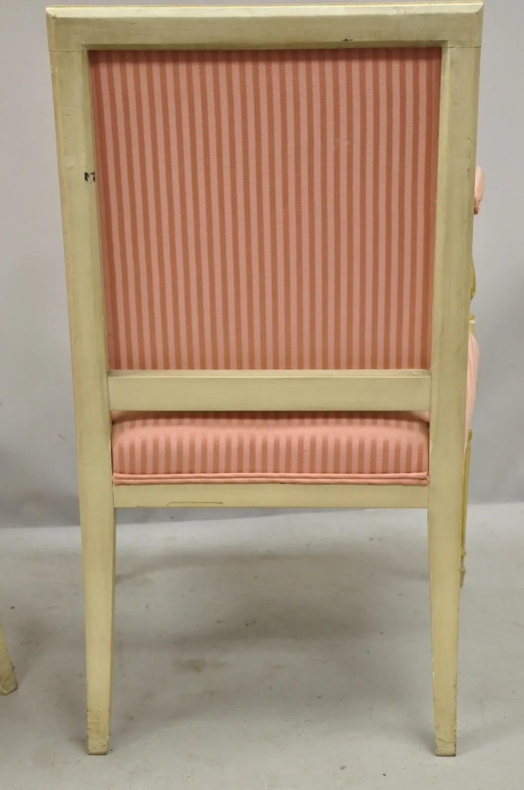 Pair Italian Neoclassical Parcel Gilt Cream Louis XVI Directoire Arm Chairs (A) For Sale 4